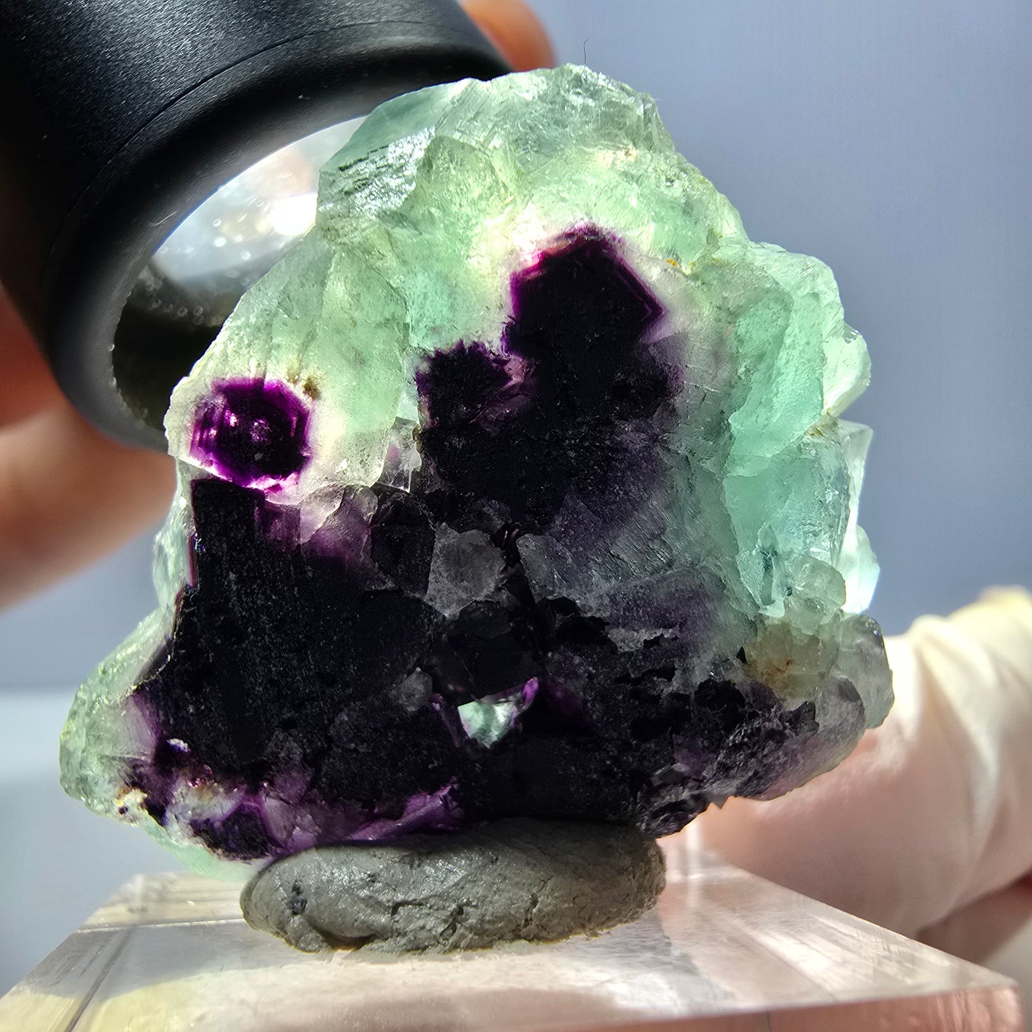 Rare spécimen de cube de fluorite fantôme, vert-violet, Okorusu, Namibie, 35 x 32 x 16 mm
