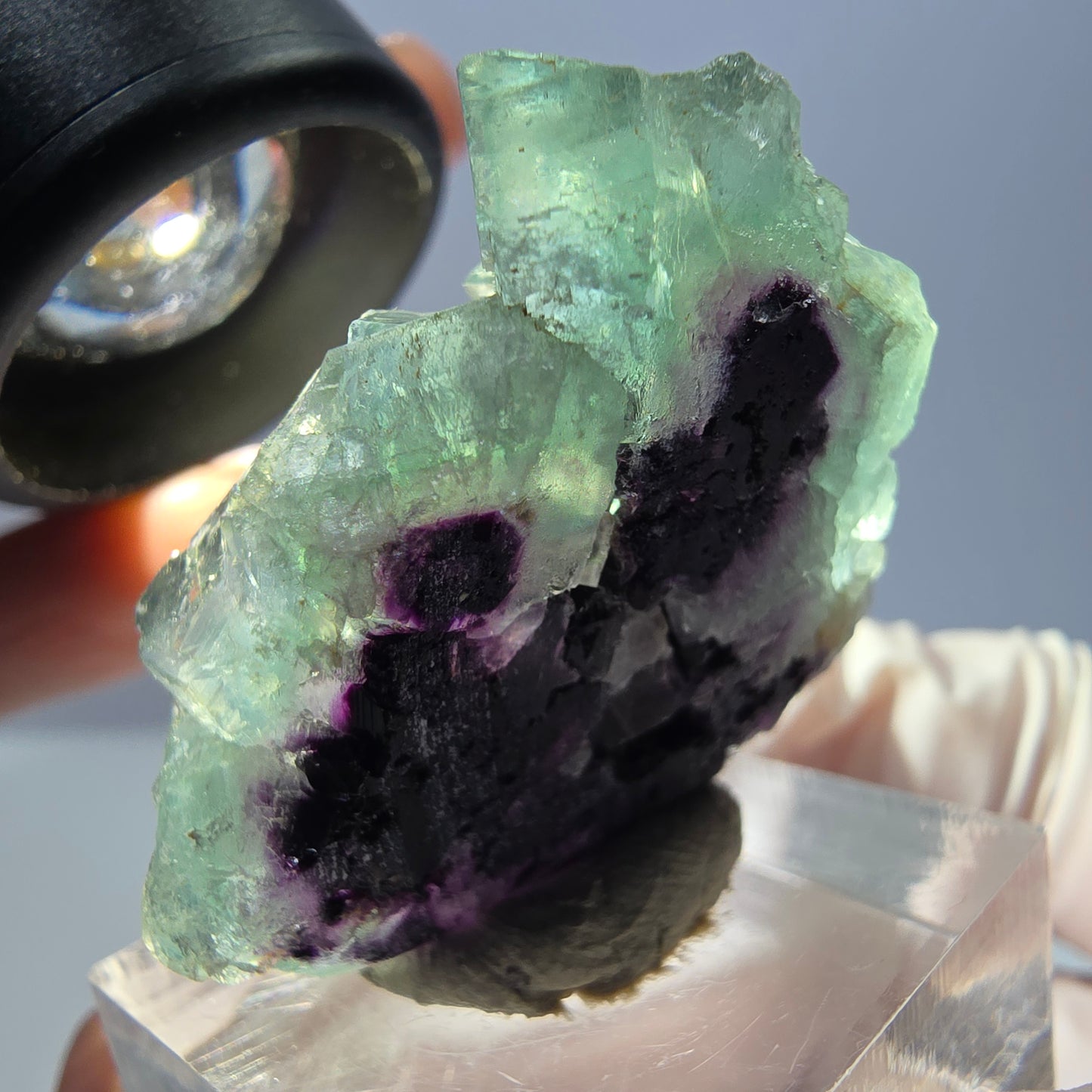 Rare spécimen de cube de fluorite fantôme, vert-violet, Okorusu, Namibie, 35 x 32 x 16 mm