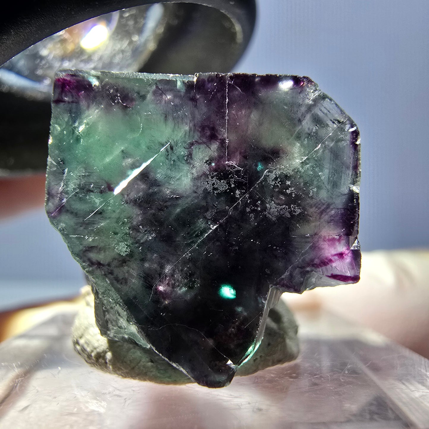 Rare spécimen de cube de fluorite fantôme, vert-violet, Okorusu, Namibie, 26 x 17 x 16 mm