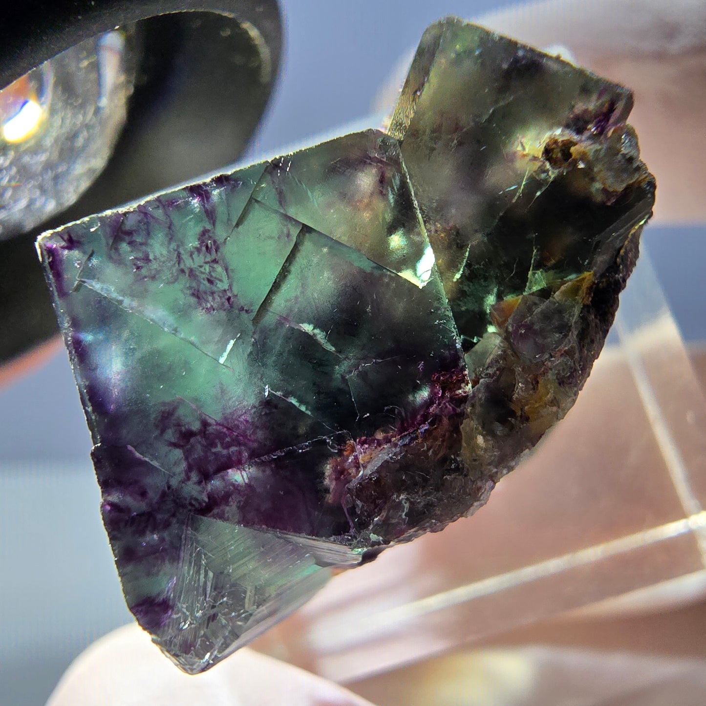 Rare spécimen de cube de fluorite fantôme, vert-violet, Okorusu, Namibie, 26 x 17 x 16 mm