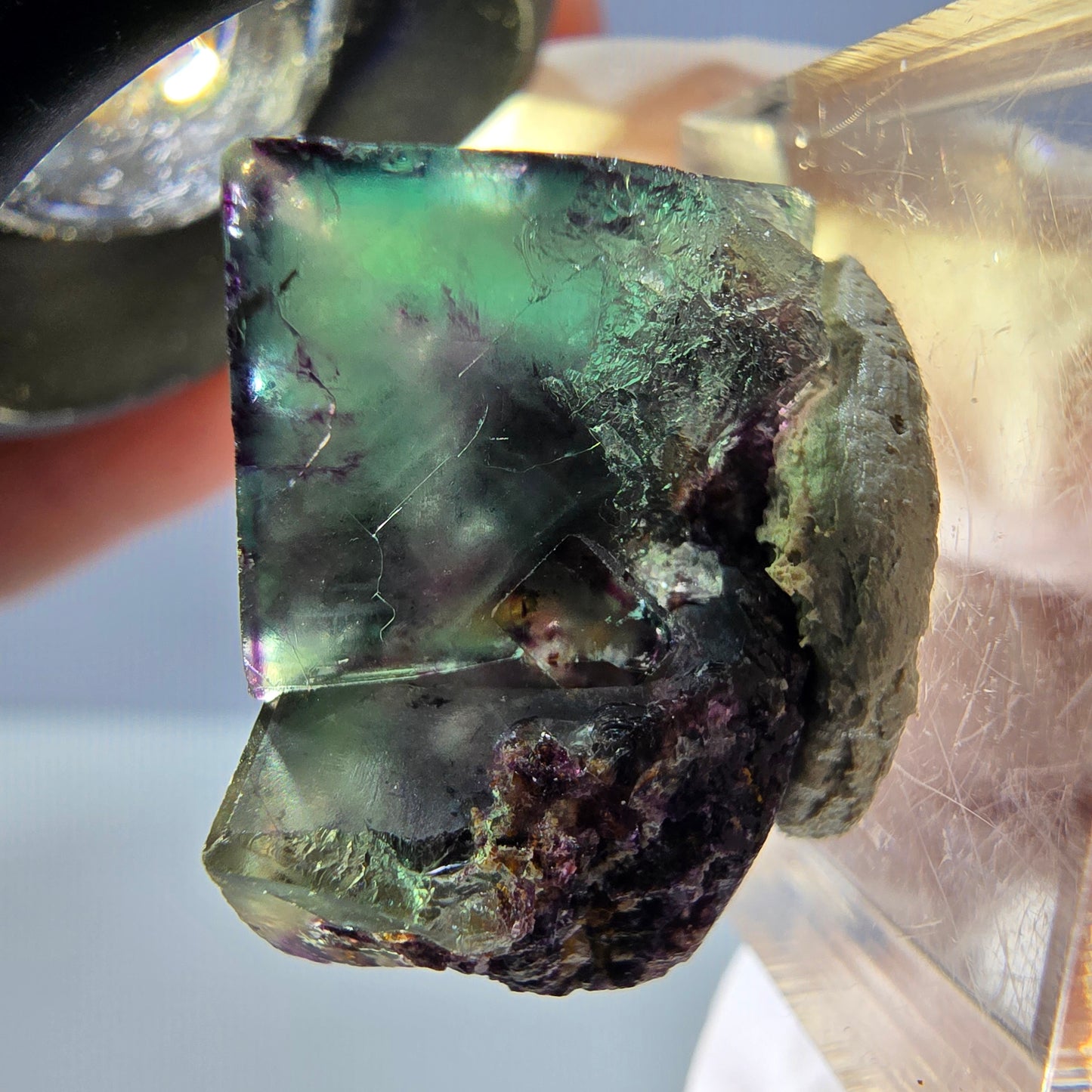 Rare spécimen de cube de fluorite fantôme, vert-violet, Okorusu, Namibie, 26 x 17 x 16 mm