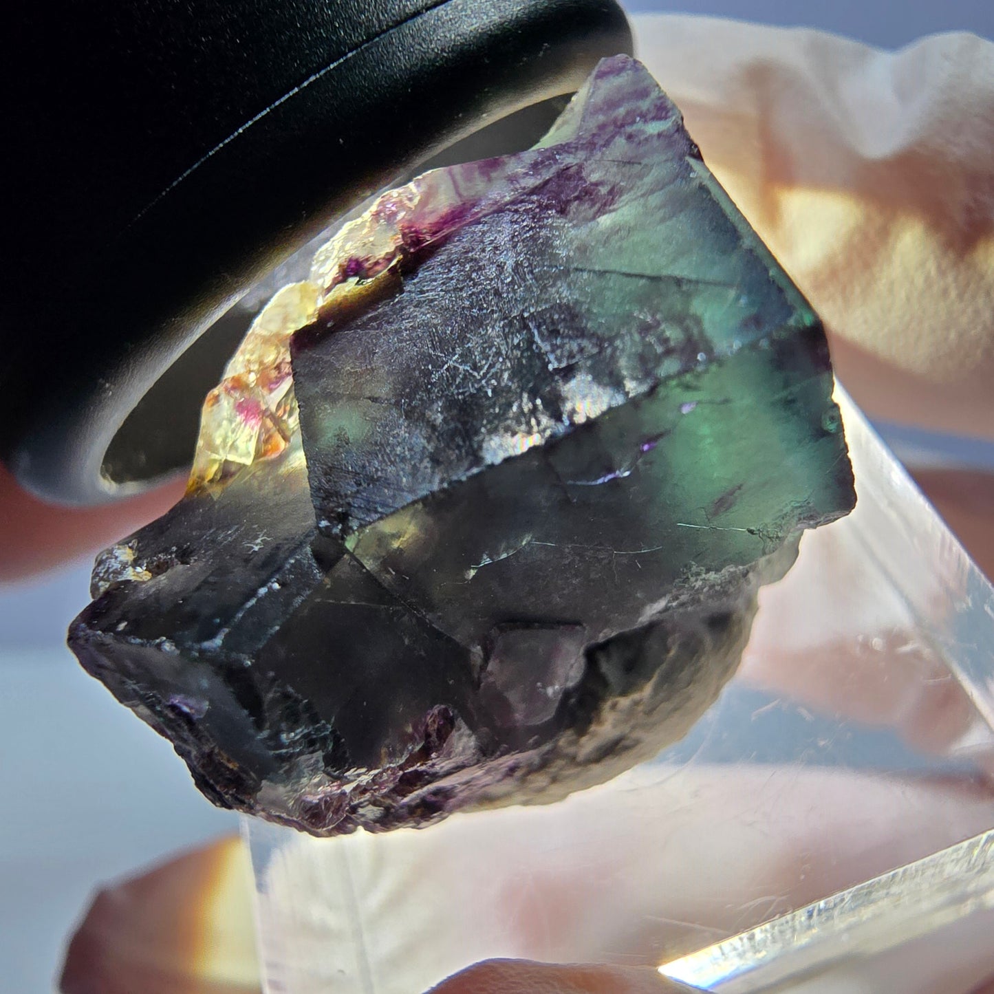Rare spécimen de cube de fluorite fantôme, vert-violet, Okorusu, Namibie, 26 x 17 x 16 mm