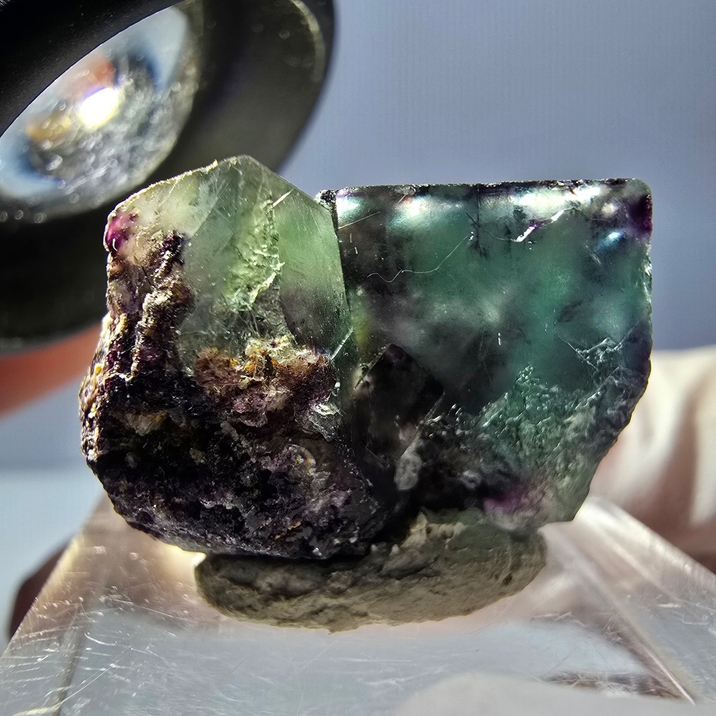 Rare spécimen de cube de fluorite fantôme, vert-violet, Okorusu, Namibie, 26 x 17 x 16 mm