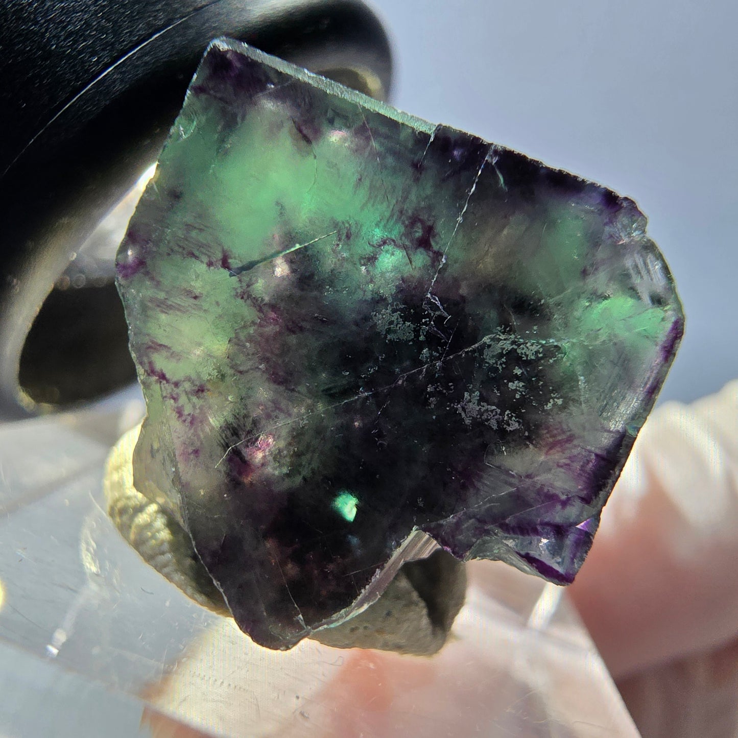 Rare spécimen de cube de fluorite fantôme, vert-violet, Okorusu, Namibie, 26 x 17 x 16 mm