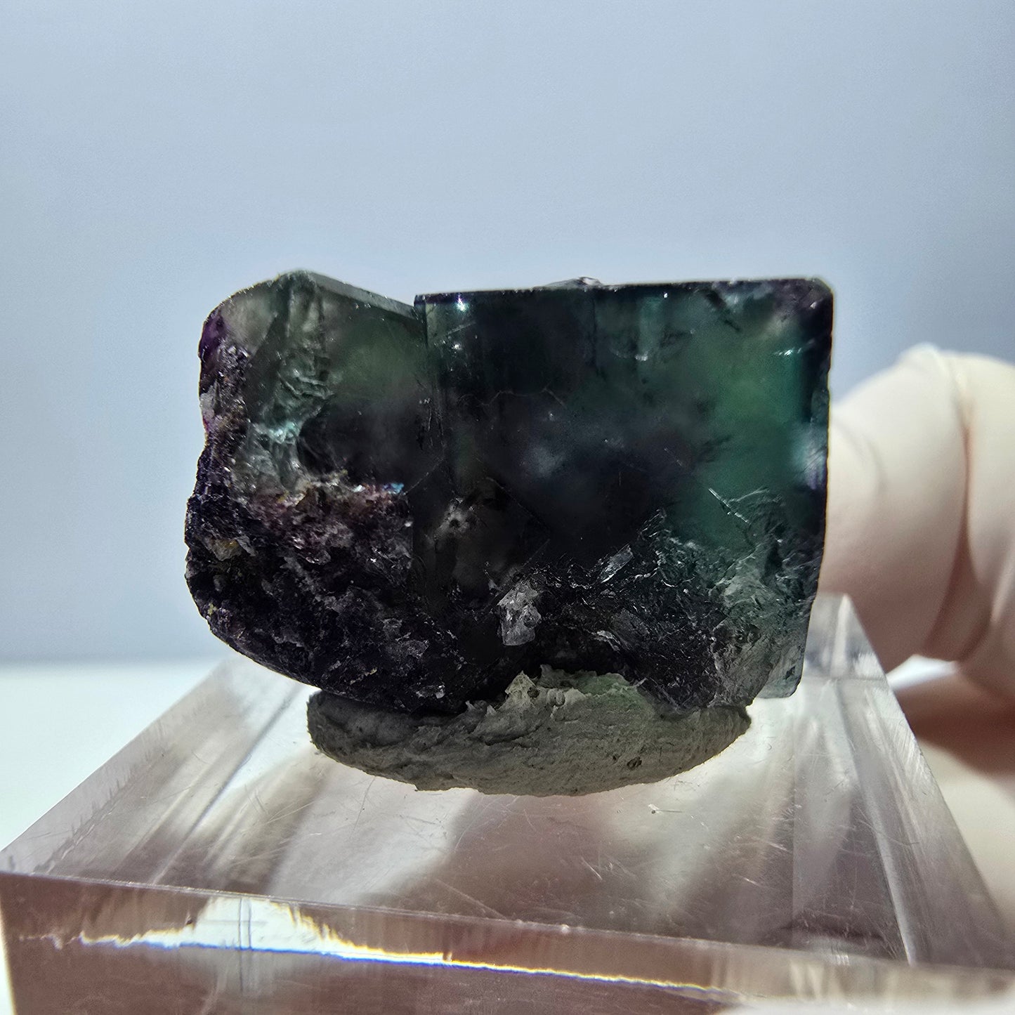 Rare spécimen de cube de fluorite fantôme, vert-violet, Okorusu, Namibie, 26 x 17 x 16 mm