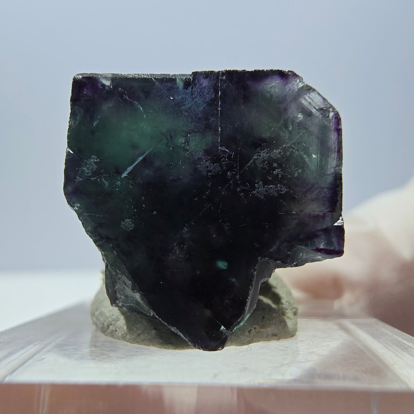 Rare spécimen de cube de fluorite fantôme, vert-violet, Okorusu, Namibie, 26 x 17 x 16 mm