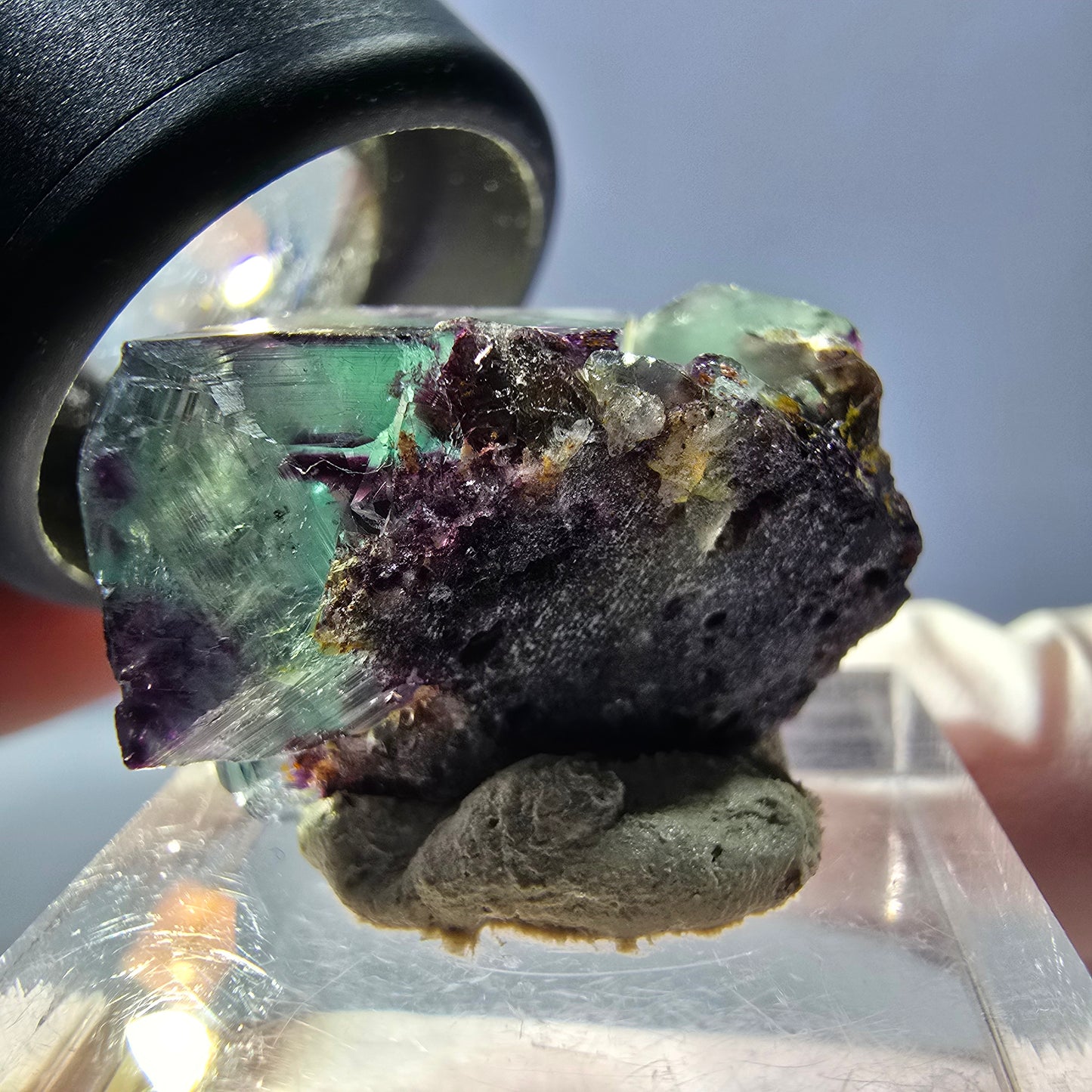 Rare spécimen de cube de fluorite fantôme, vert-violet, Okorusu, Namibie, 26 x 17 x 16 mm