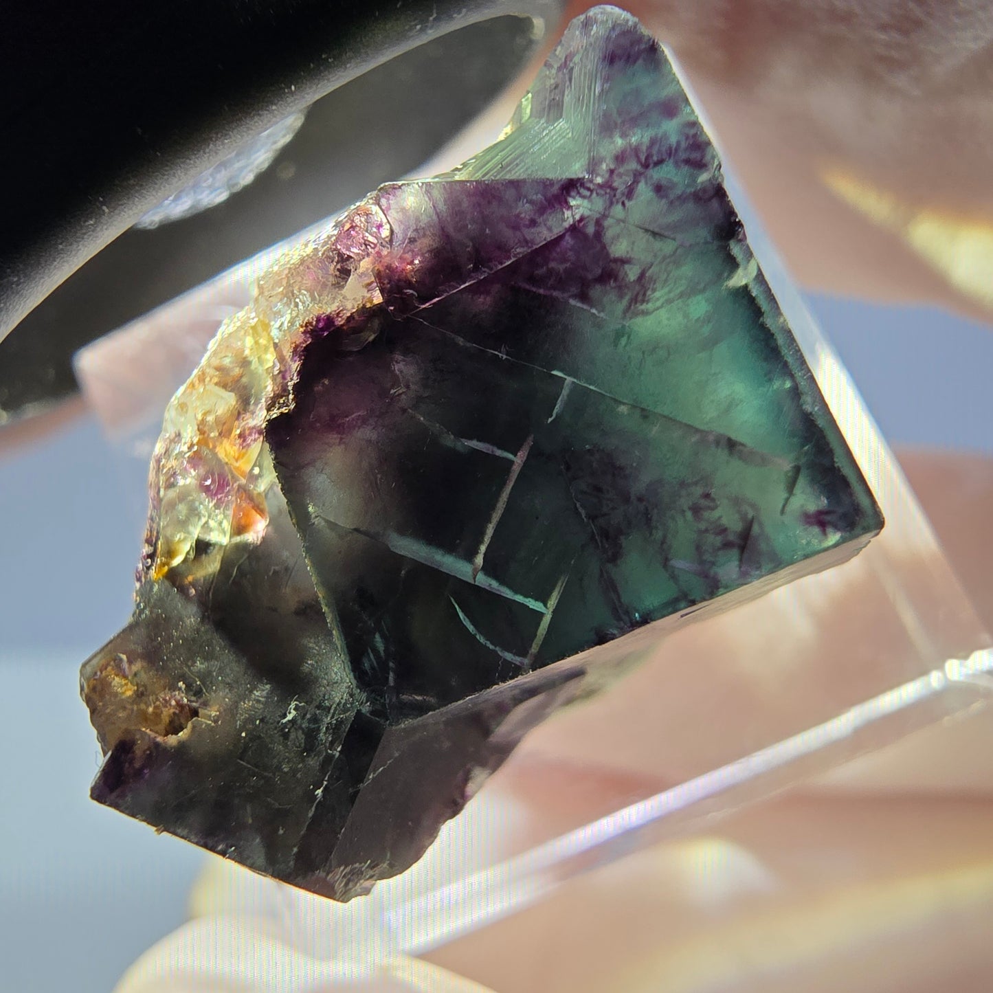 Rare spécimen de cube de fluorite fantôme, vert-violet, Okorusu, Namibie, 26 x 17 x 16 mm