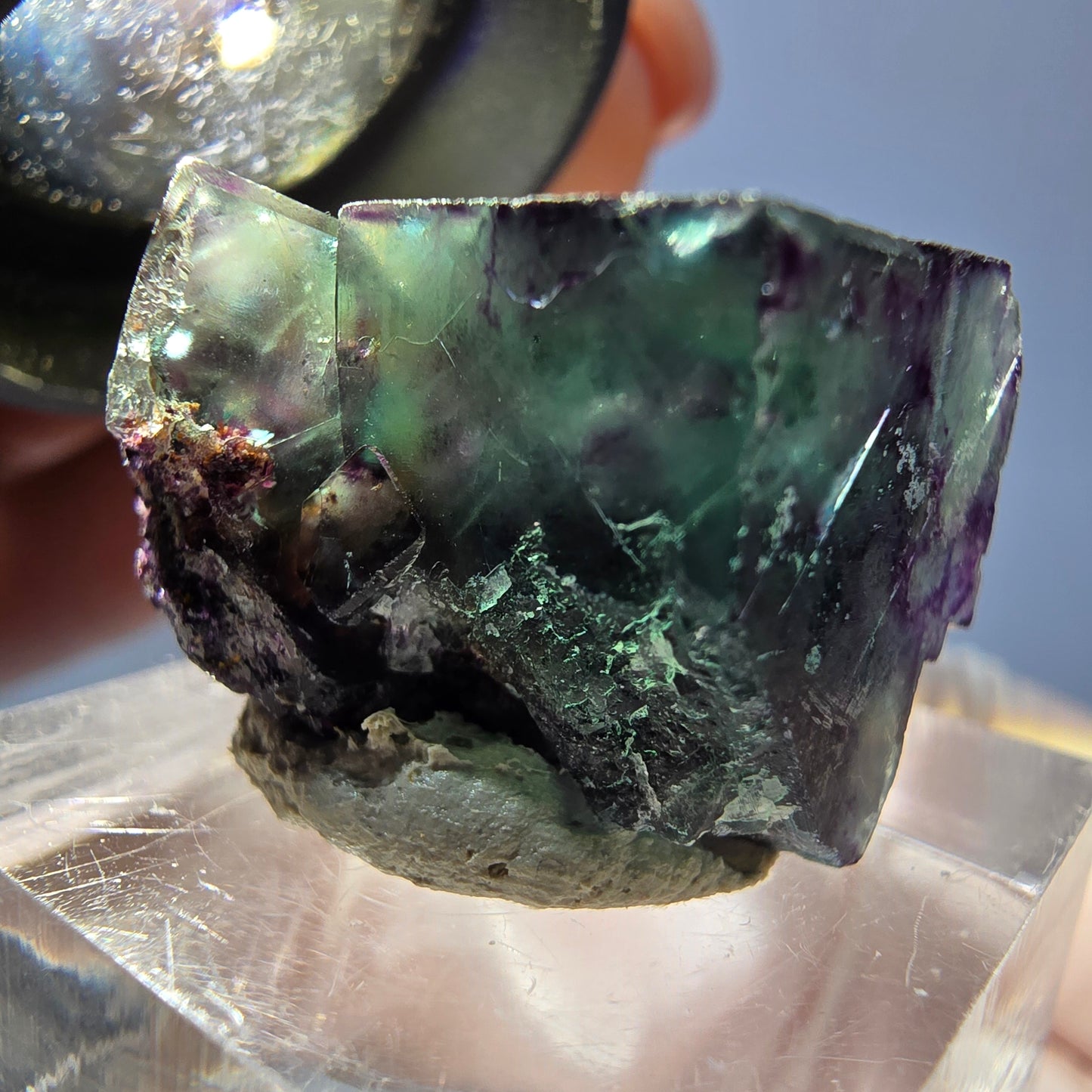 Rare spécimen de cube de fluorite fantôme, vert-violet, Okorusu, Namibie, 26 x 17 x 16 mm
