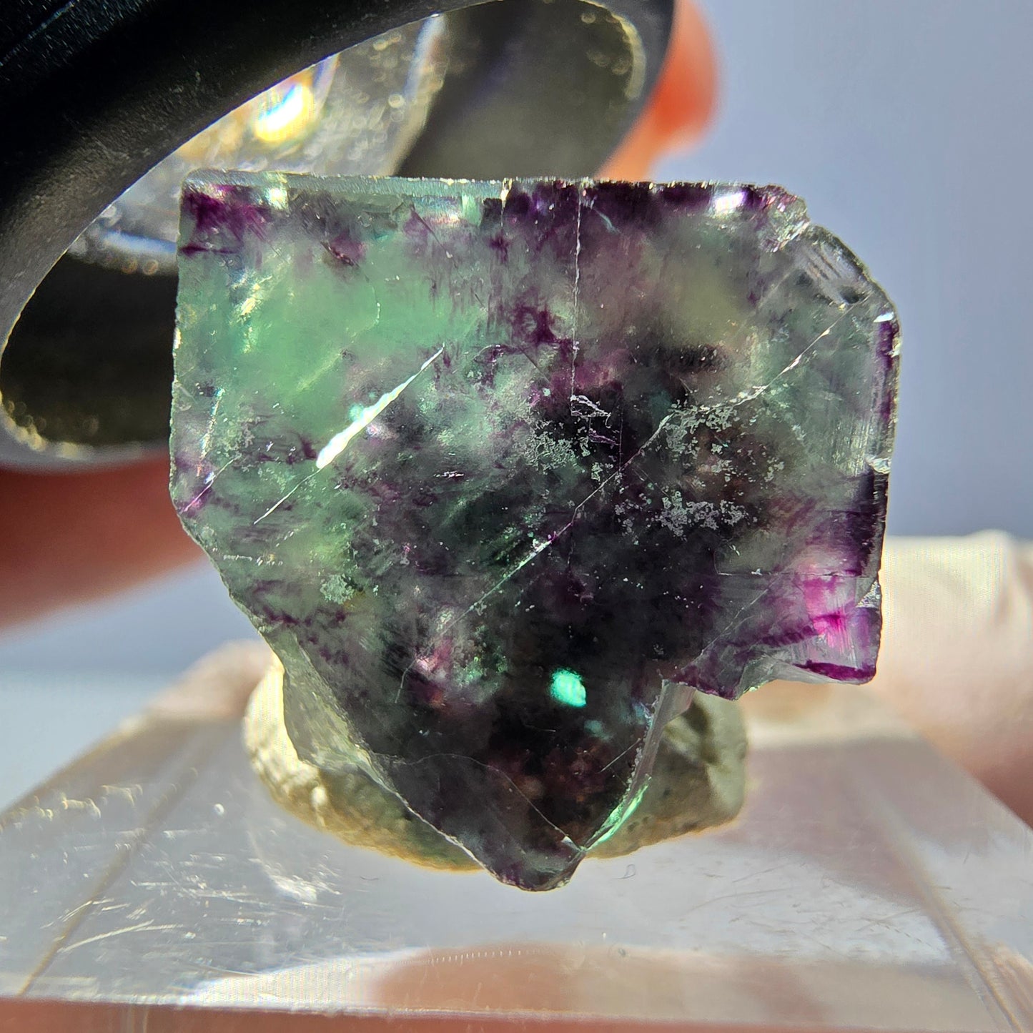 Rare spécimen de cube de fluorite fantôme, vert-violet, Okorusu, Namibie, 26 x 17 x 16 mm