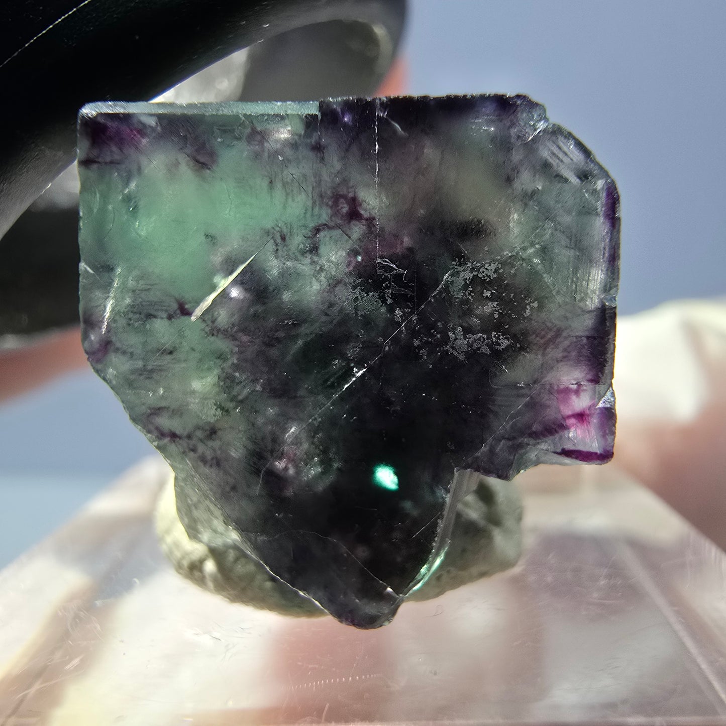 Rare spécimen de cube de fluorite fantôme, vert-violet, Okorusu, Namibie, 26 x 17 x 16 mm