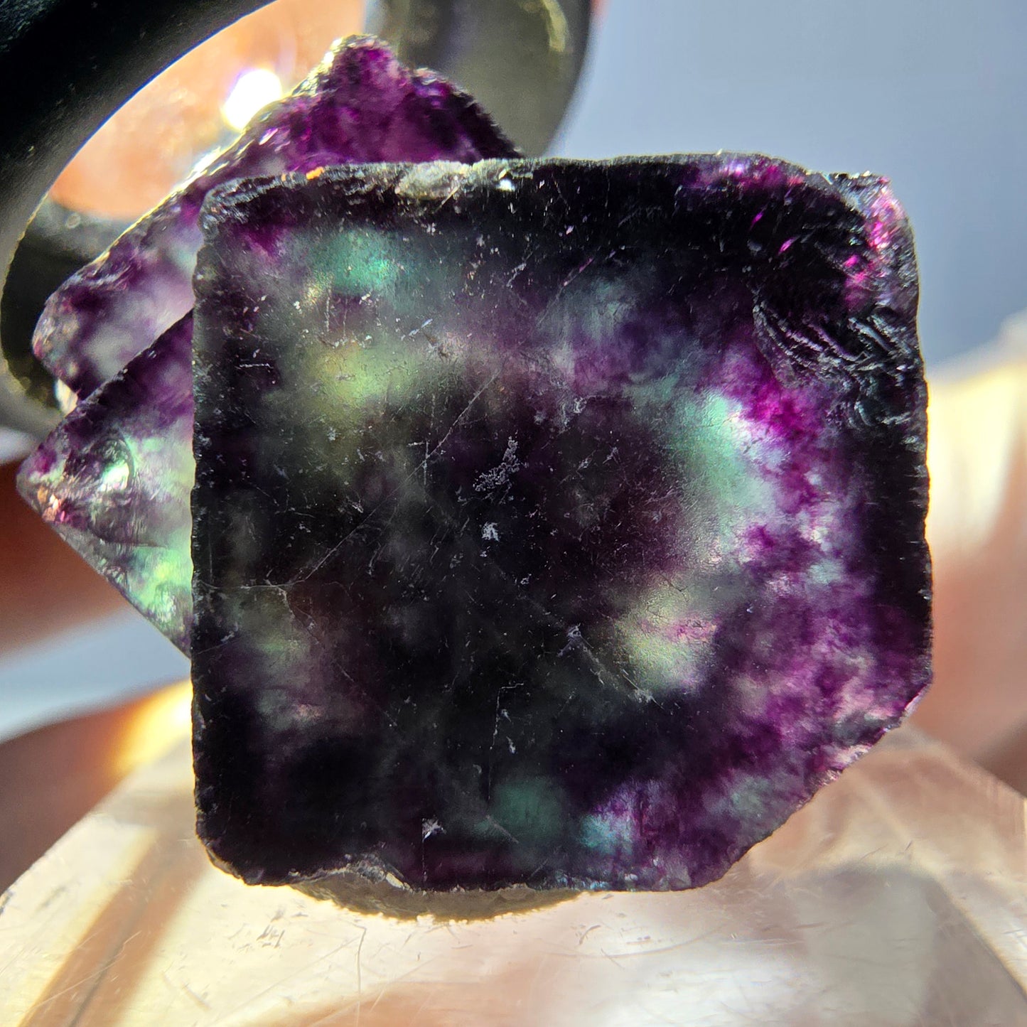 Spécimen rare de cube de fluorite fantôme, vert-violet, Okorusu, Namibie, 27 x 22 x 21 mm