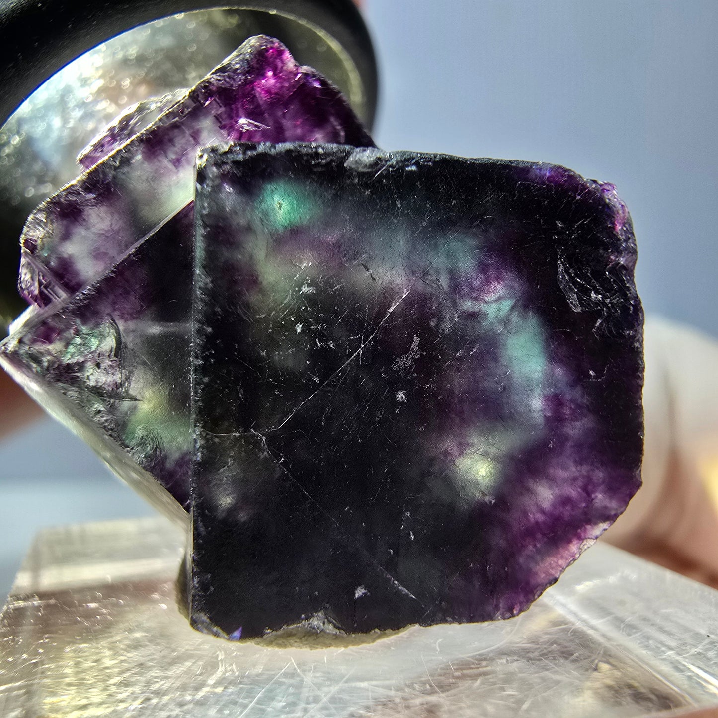 Spécimen rare de cube de fluorite fantôme, vert-violet, Okorusu, Namibie, 27 x 22 x 21 mm