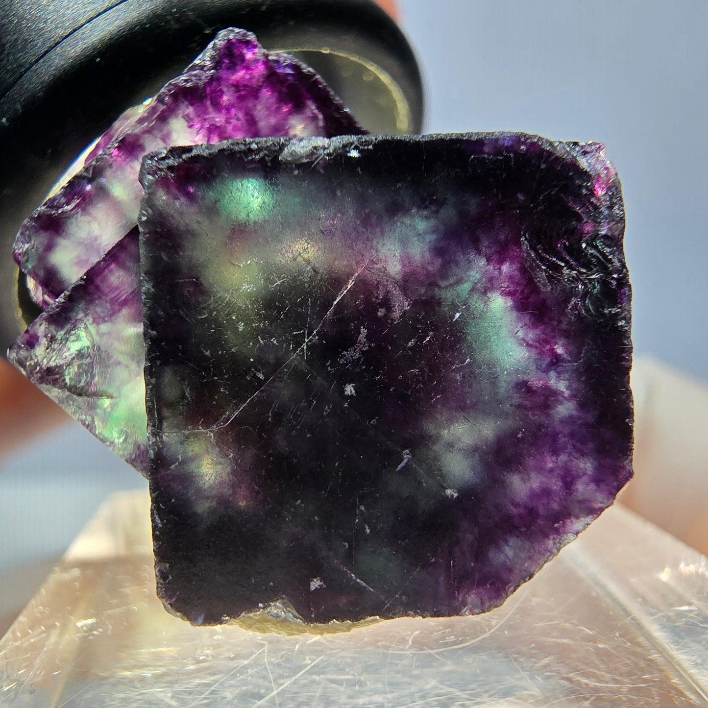 Spécimen rare de cube de fluorite fantôme, vert-violet, Okorusu, Namibie, 27 x 22 x 21 mm