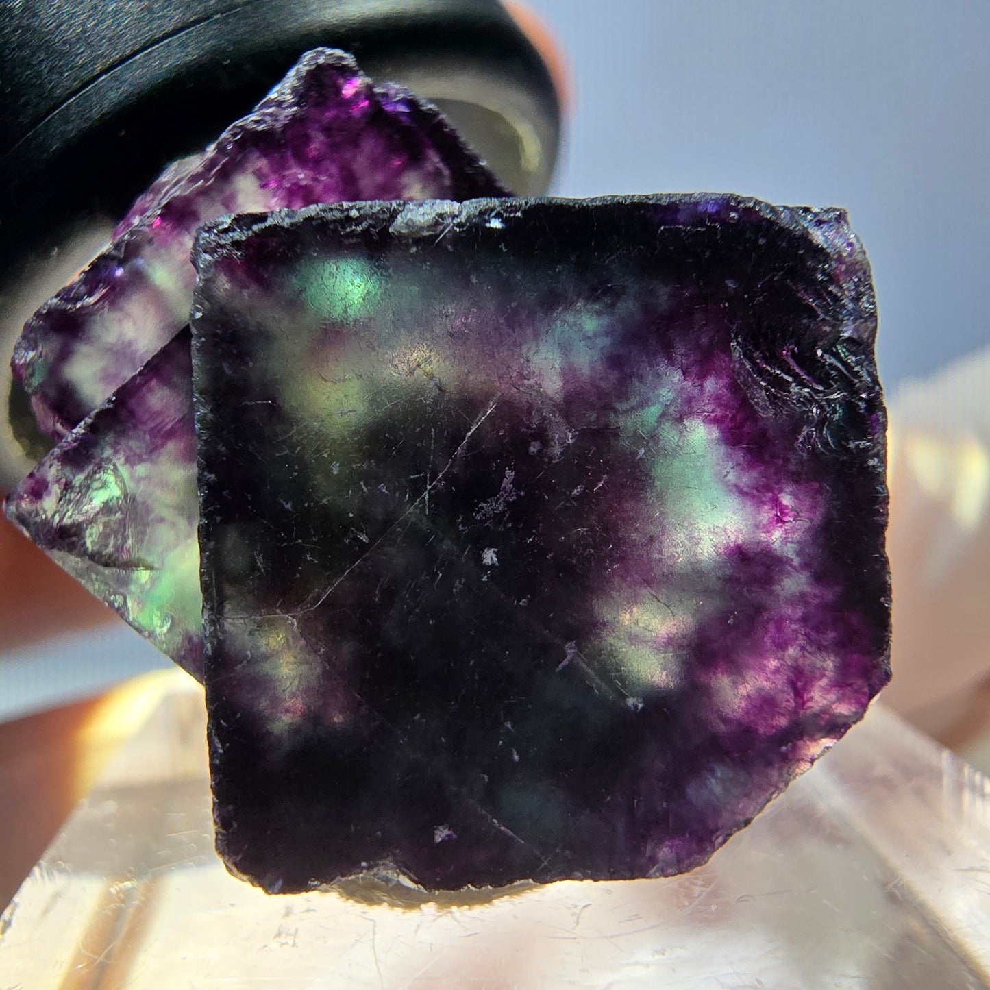 Spécimen rare de cube de fluorite fantôme, vert-violet, Okorusu, Namibie, 27 x 22 x 21 mm