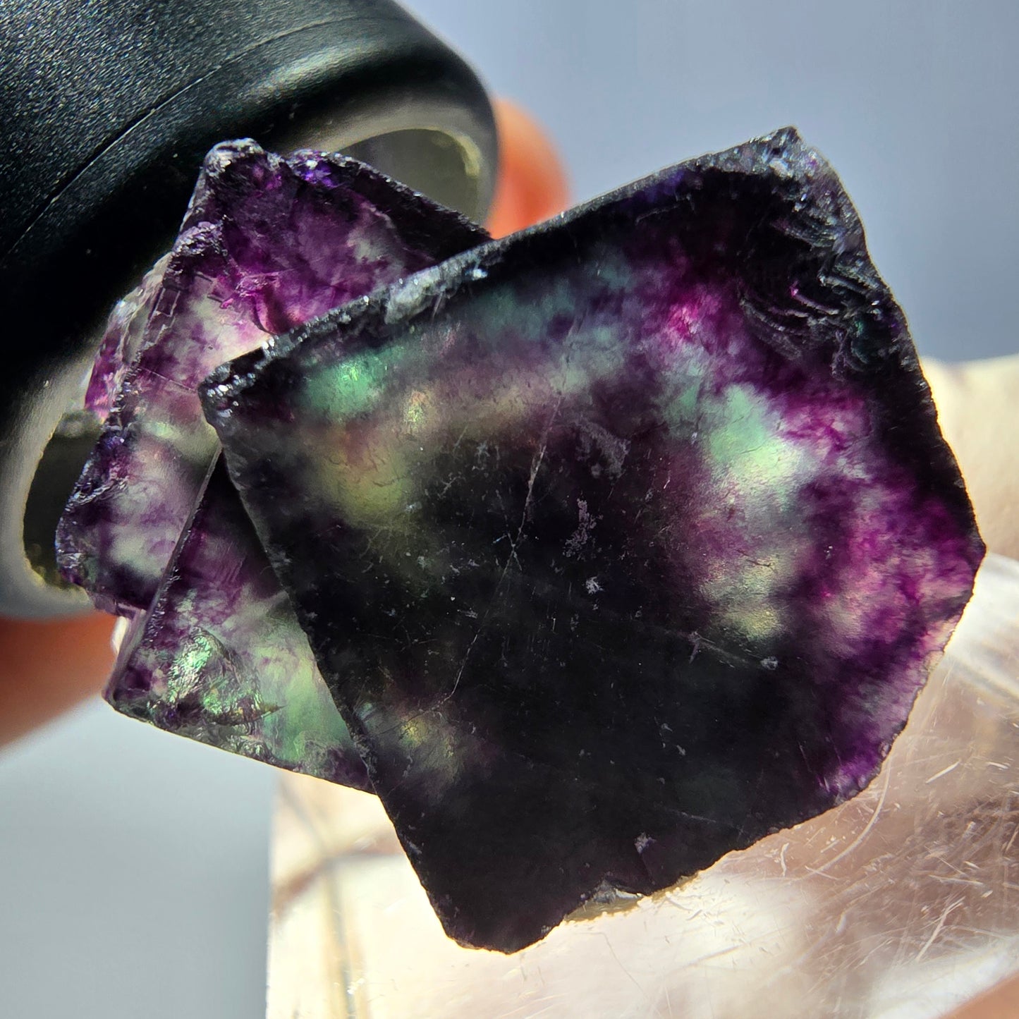 Spécimen rare de cube de fluorite fantôme, vert-violet, Okorusu, Namibie, 27 x 22 x 21 mm