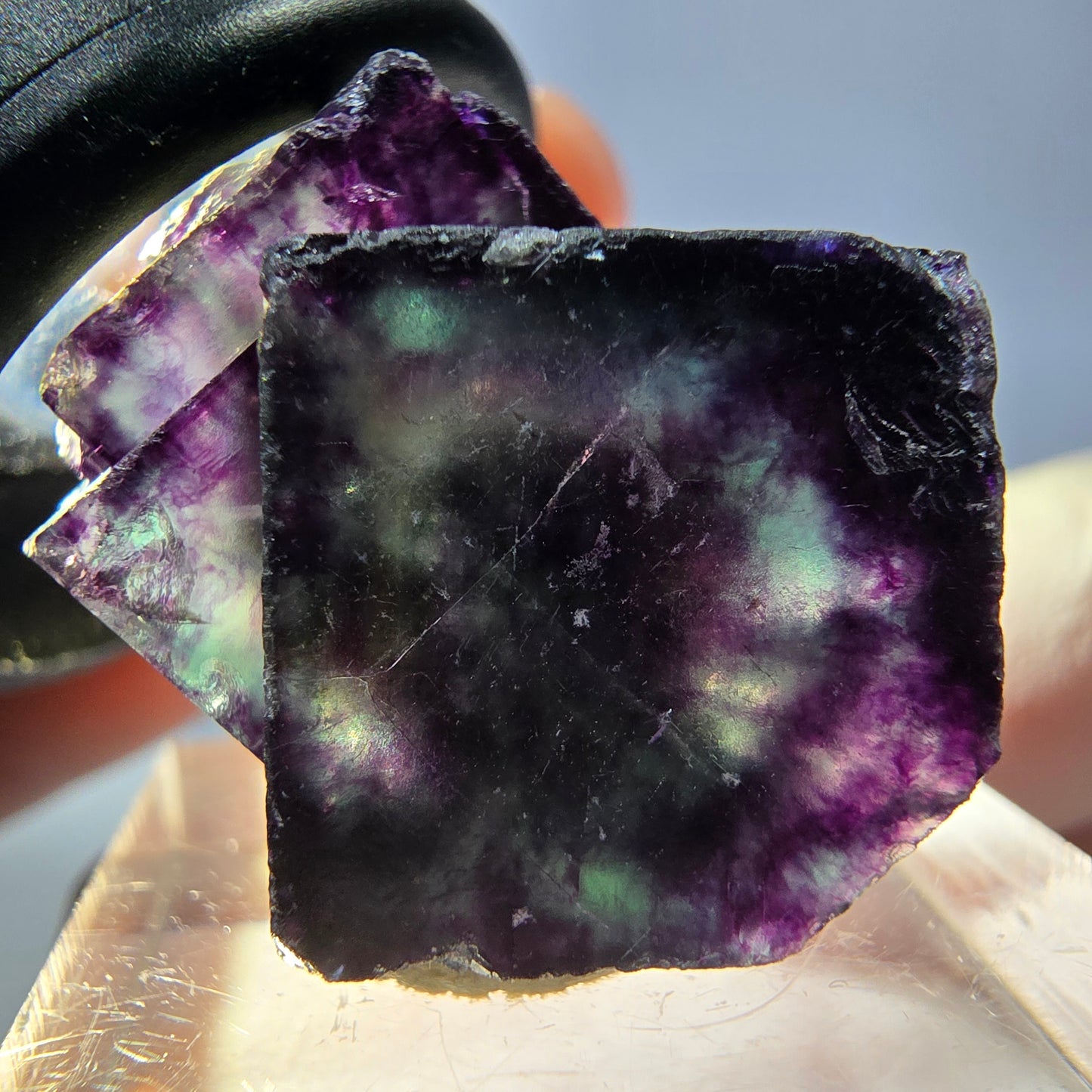 Spécimen rare de cube de fluorite fantôme, vert-violet, Okorusu, Namibie, 27 x 22 x 21 mm