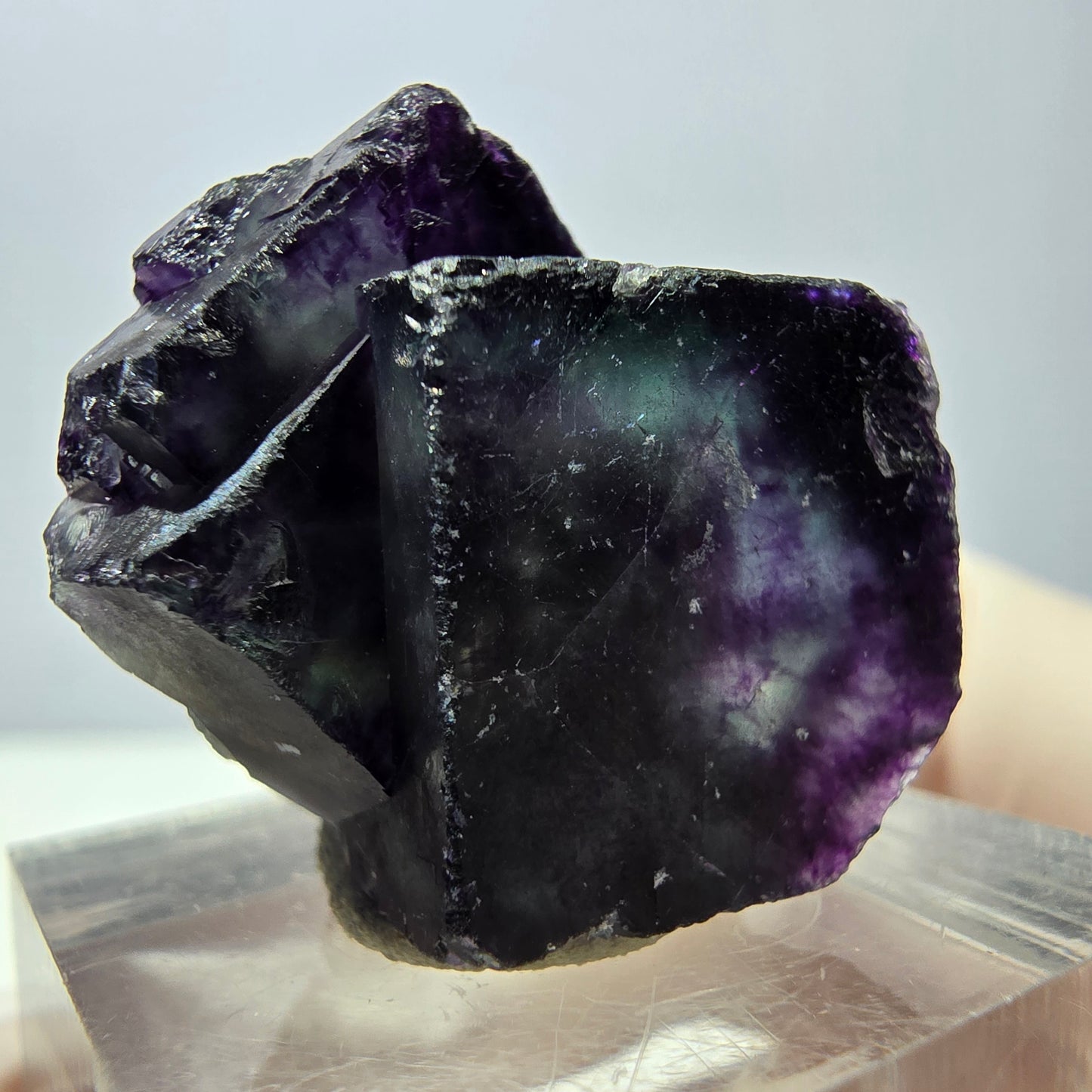 Spécimen rare de cube de fluorite fantôme, vert-violet, Okorusu, Namibie, 27 x 22 x 21 mm