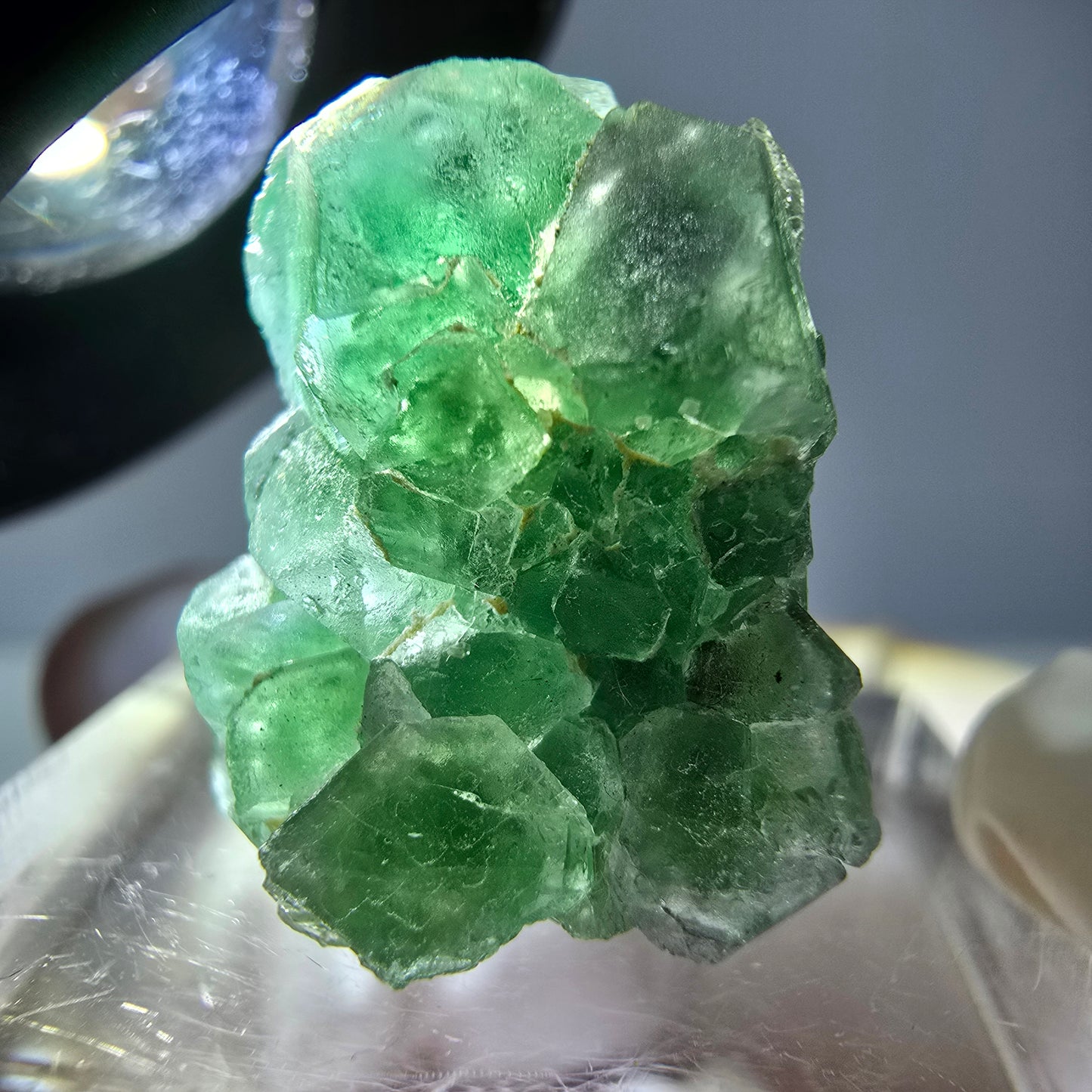 Spécimen de fluorite fantôme et de tourmaline Schorl, Erongo vert, Namibie, 28 x 20 x 14 mm