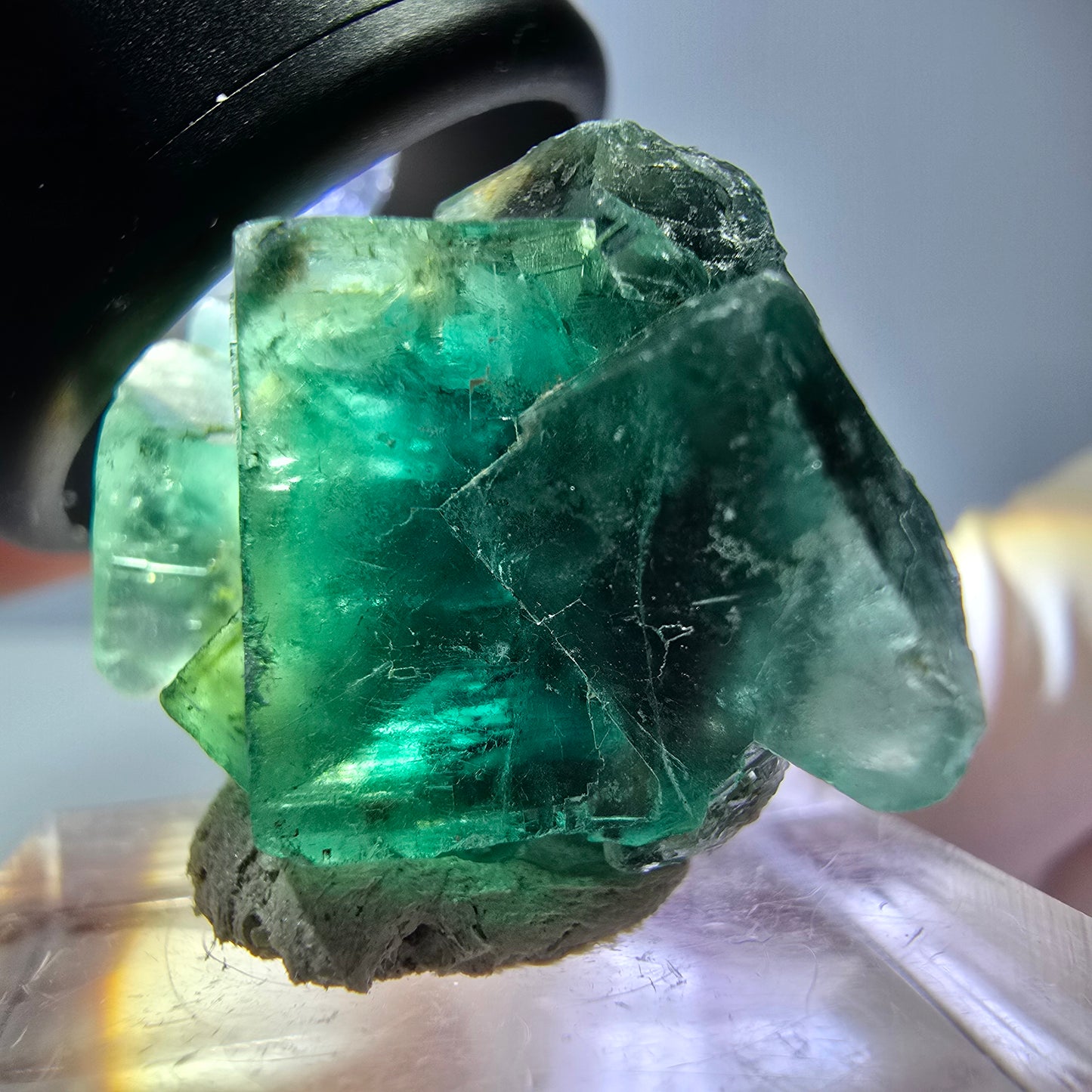 Phantom Fluorit Würfel Stufe, parkettiert grün Okorusu, Namibia 25*23*15mm
