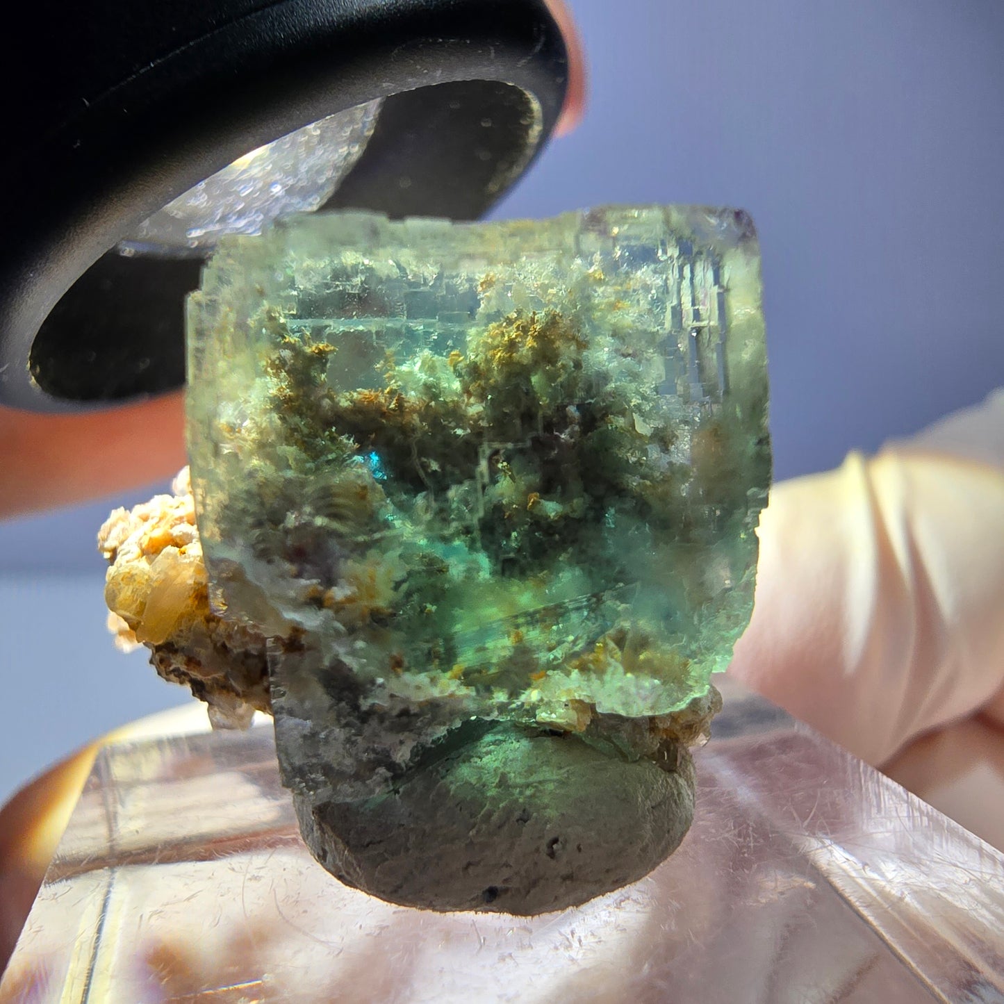 Phantom Fluorit Würfel Stufe, parkettiert grün Okorusu, Namibia 22*20*17mm