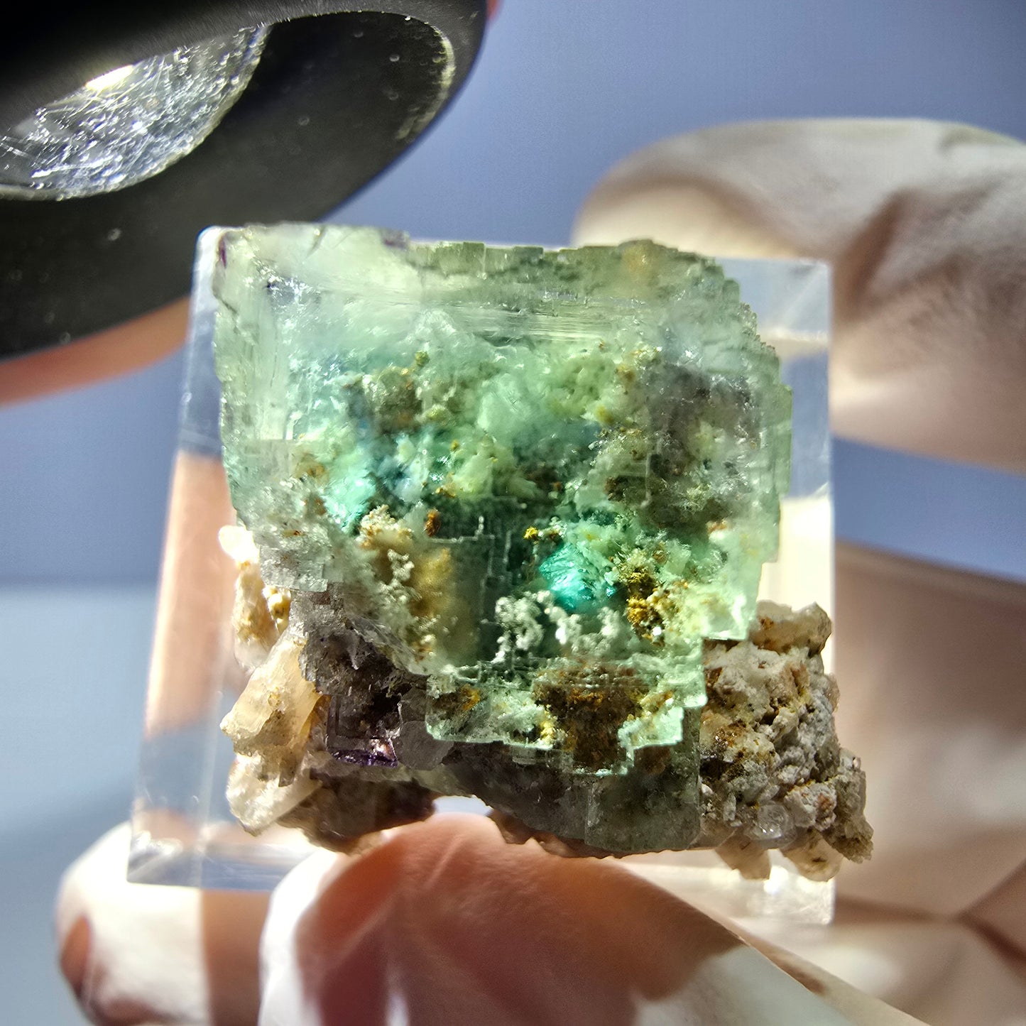 Phantom Fluorit Würfel Stufe, parkettiert grün Okorusu, Namibia 22*20*17mm