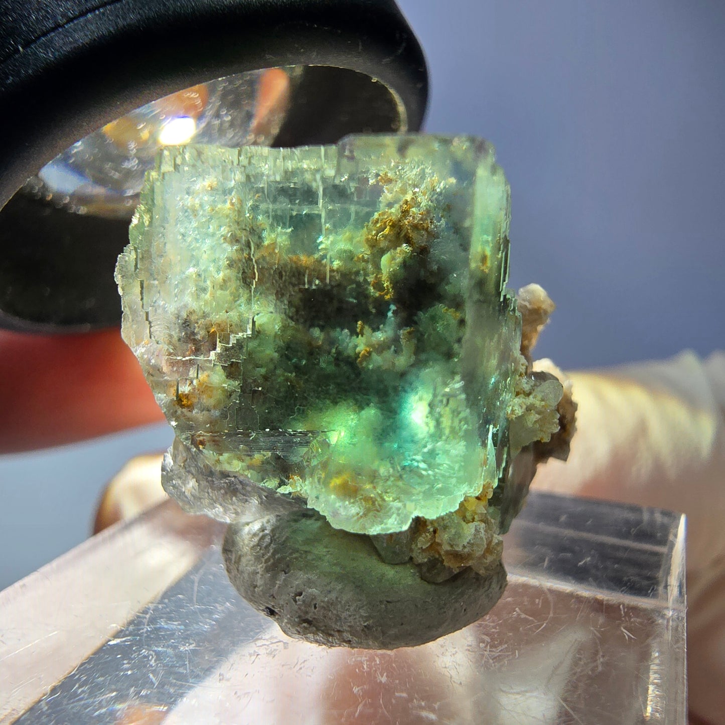 Phantom Fluorit Würfel Stufe, parkettiert grün Okorusu, Namibia 22*20*17mm