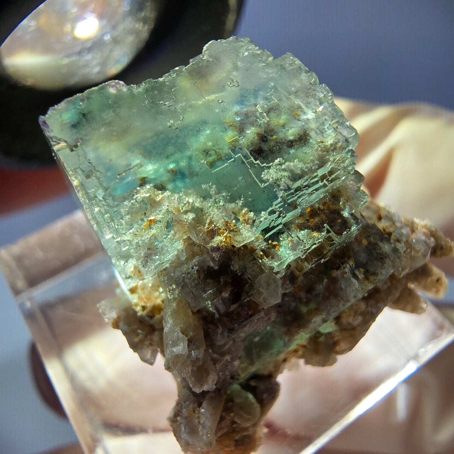 Phantom Fluorit Würfel Stufe, parkettiert grün Okorusu, Namibia 22*20*17mm