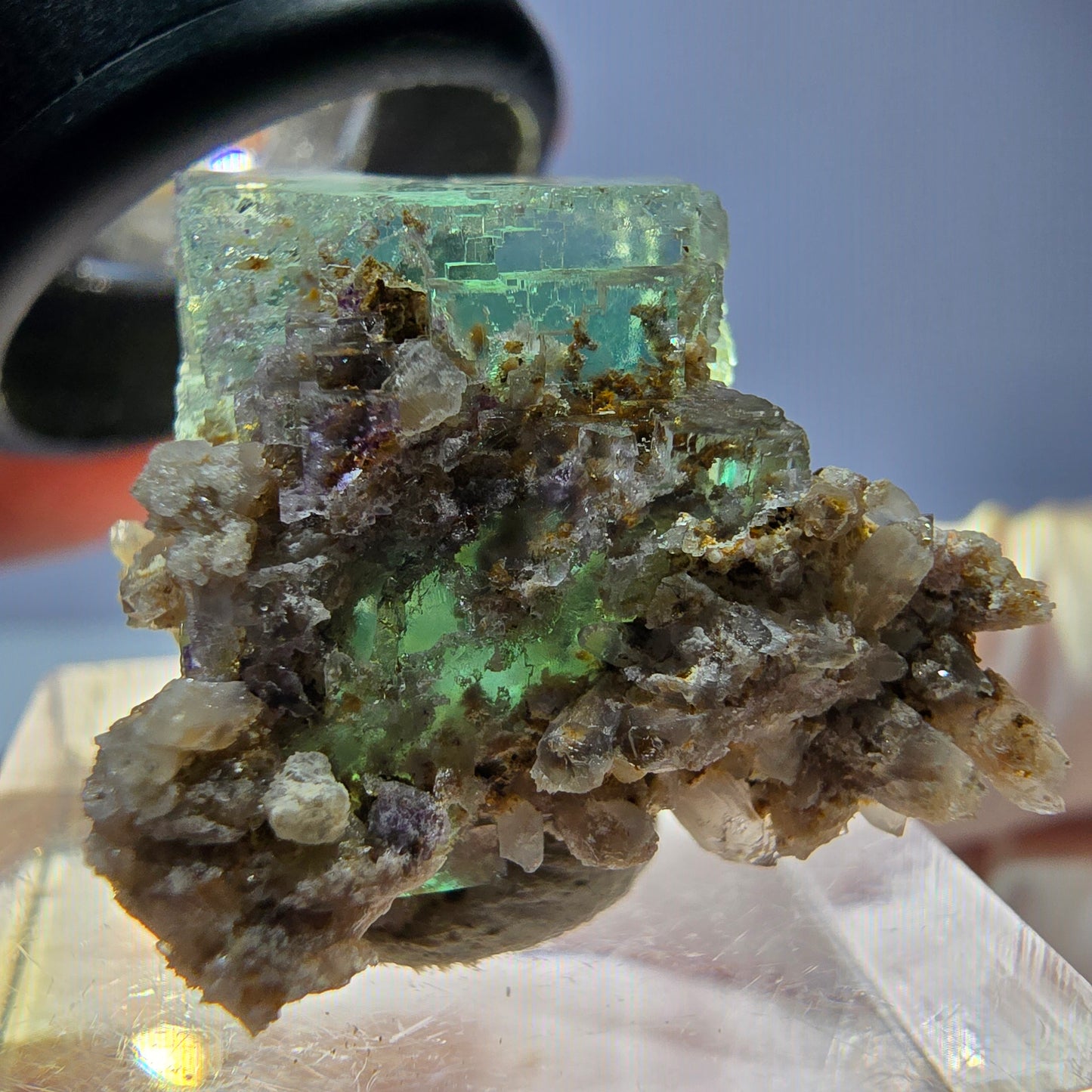 Phantom Fluorit Würfel Stufe, parkettiert grün Okorusu, Namibia 22*20*17mm