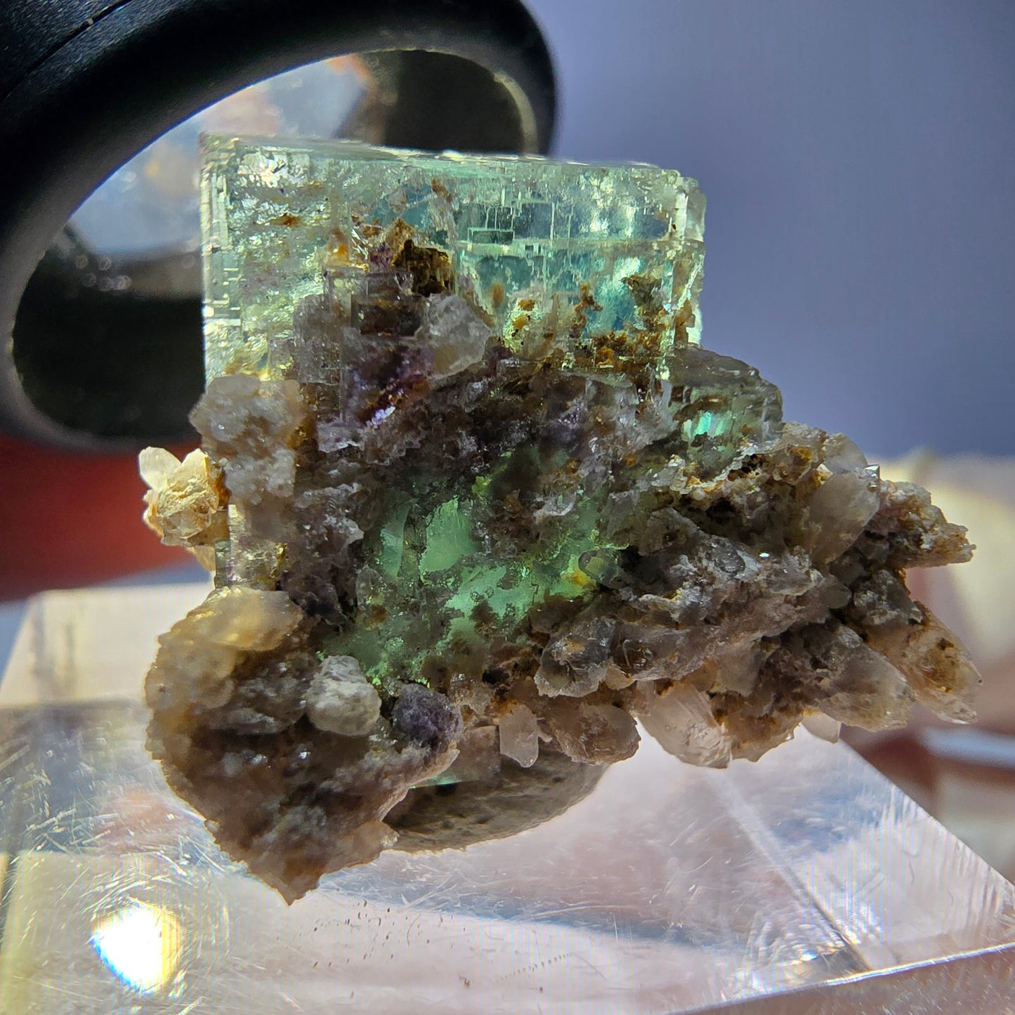Phantom Fluorit Würfel Stufe, parkettiert grün Okorusu, Namibia 22*20*17mm