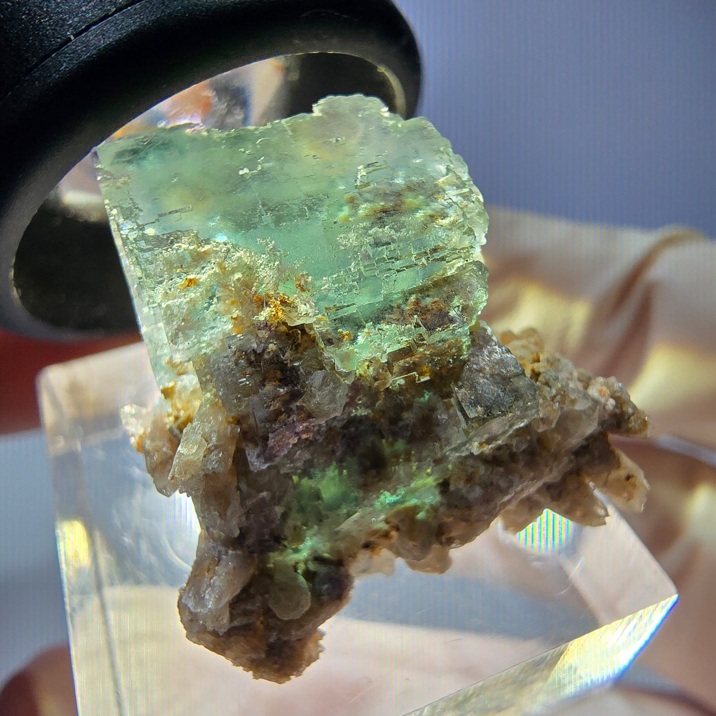 Phantom Fluorit Würfel Stufe, parkettiert grün Okorusu, Namibia 22*20*17mm