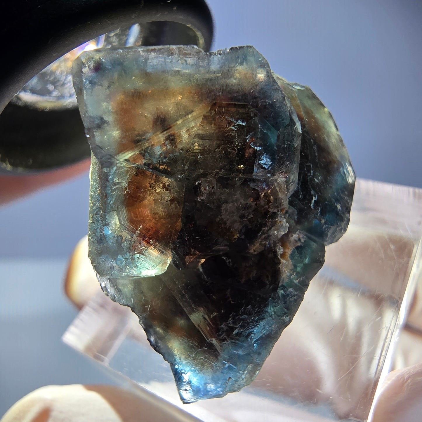 Phantom Fluorit Würfel Stufe, parkettiert grün braun Okorusu, Namibia 28*24*22mm