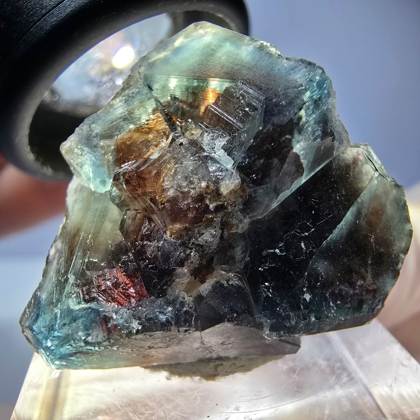 Phantom Fluorit Würfel Stufe, parkettiert grün braun Okorusu, Namibia 28*24*22mm