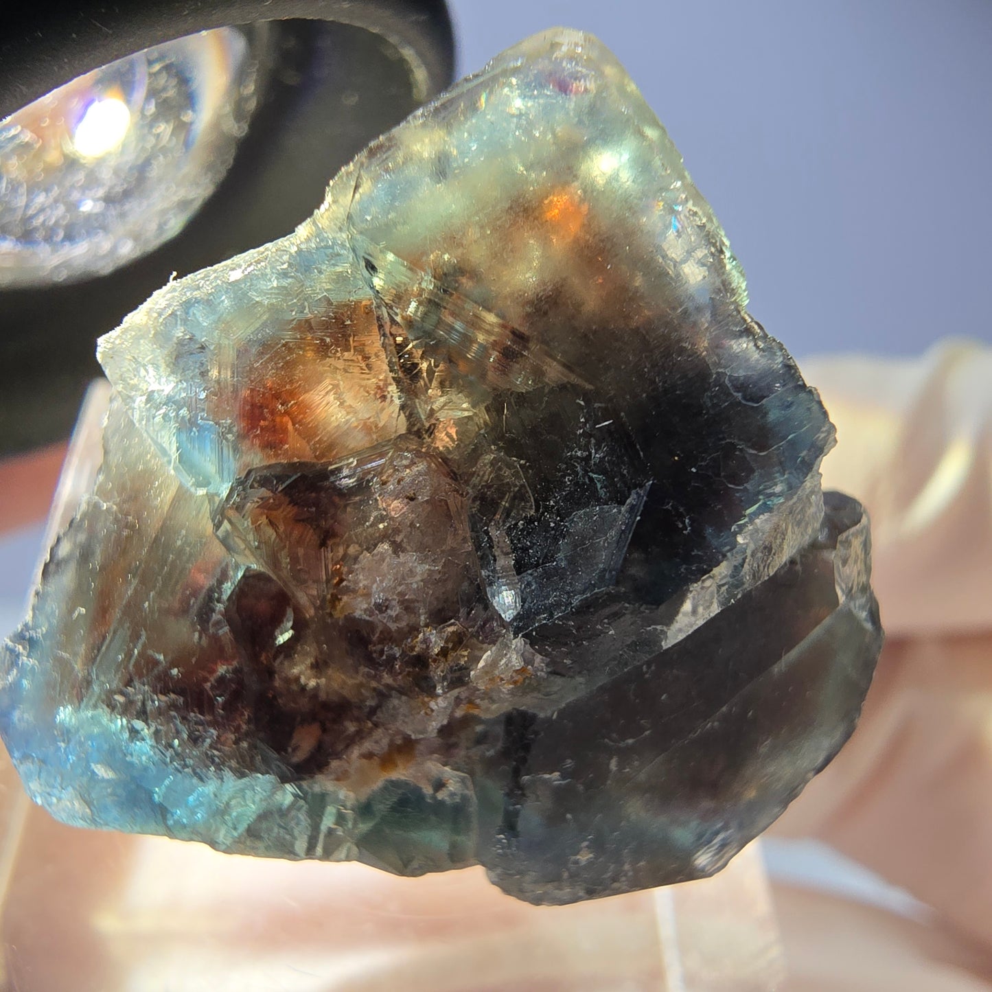 Phantom Fluorit Würfel Stufe, parkettiert grün braun Okorusu, Namibia 28*24*22mm