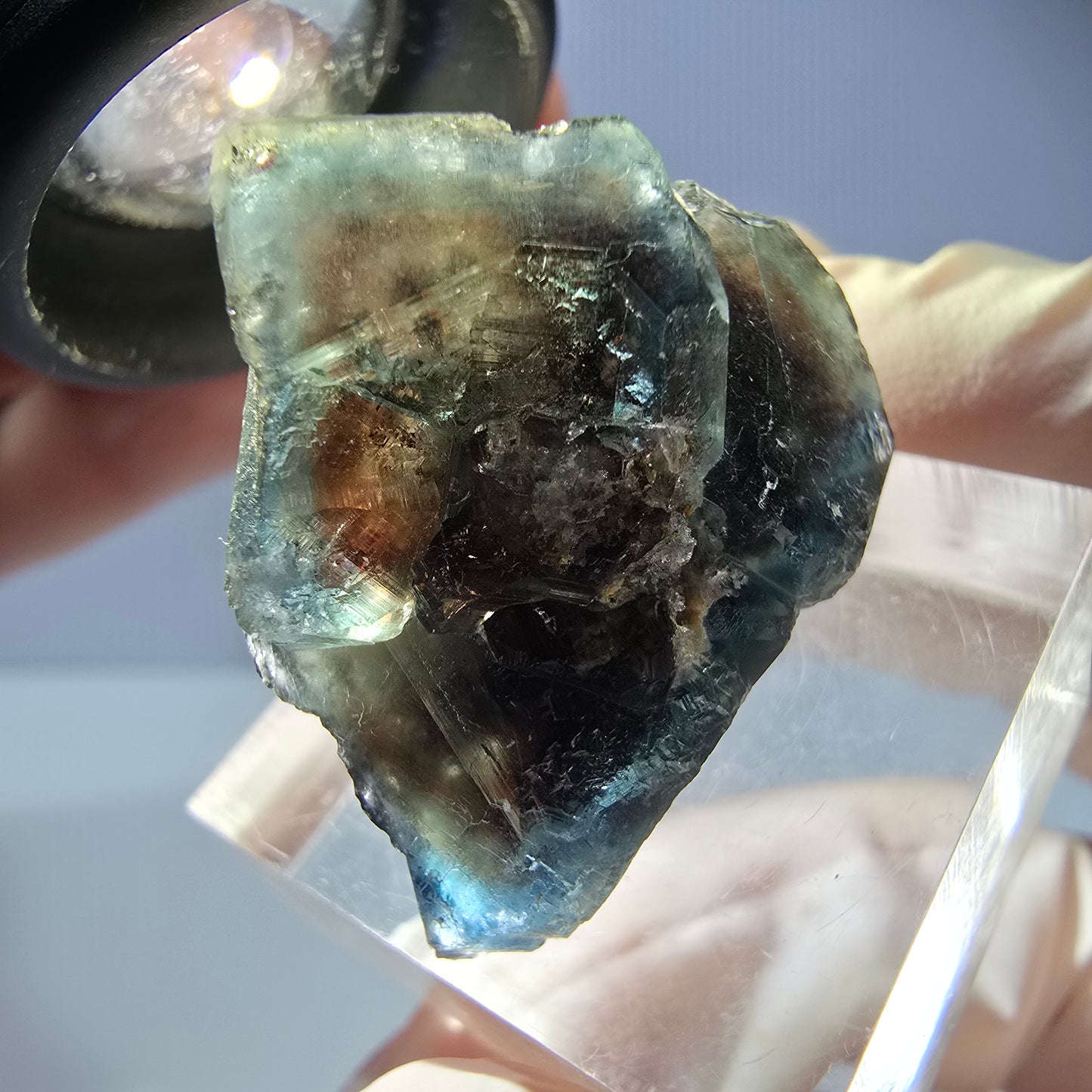 Phantom Fluorit Würfel Stufe, parkettiert grün braun Okorusu, Namibia 28*24*22mm