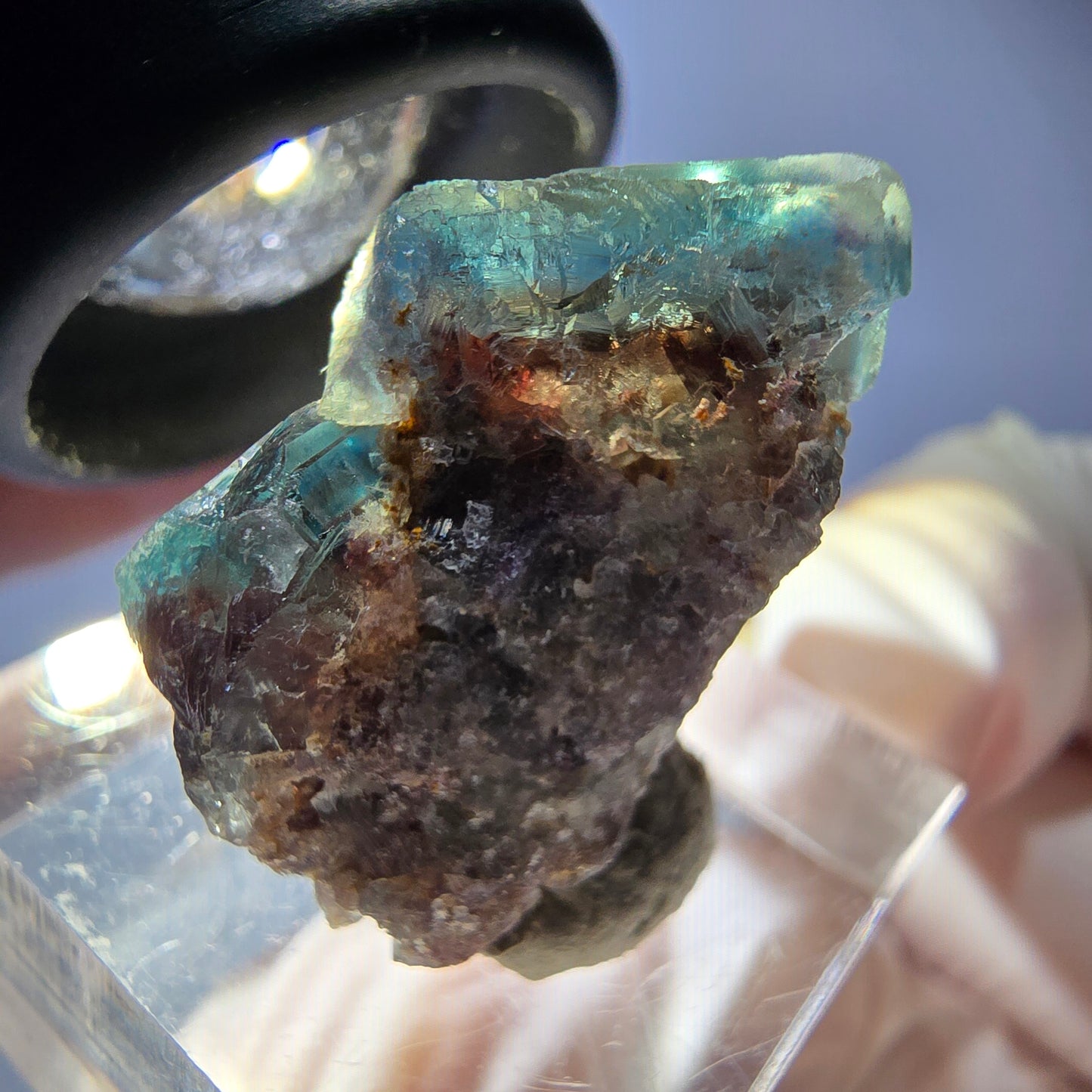 Phantom Fluorit Würfel Stufe, parkettiert grün braun Okorusu, Namibia 28*24*22mm