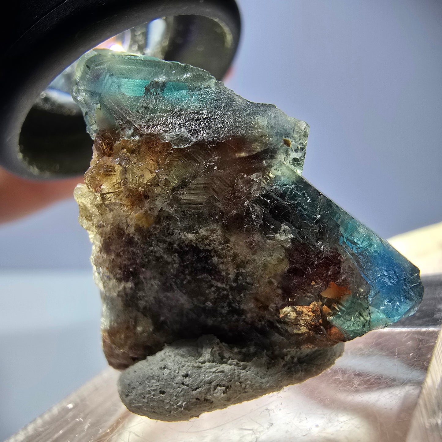 Phantom Fluorit Würfel Stufe, parkettiert grün braun Okorusu, Namibia 28*24*22mm