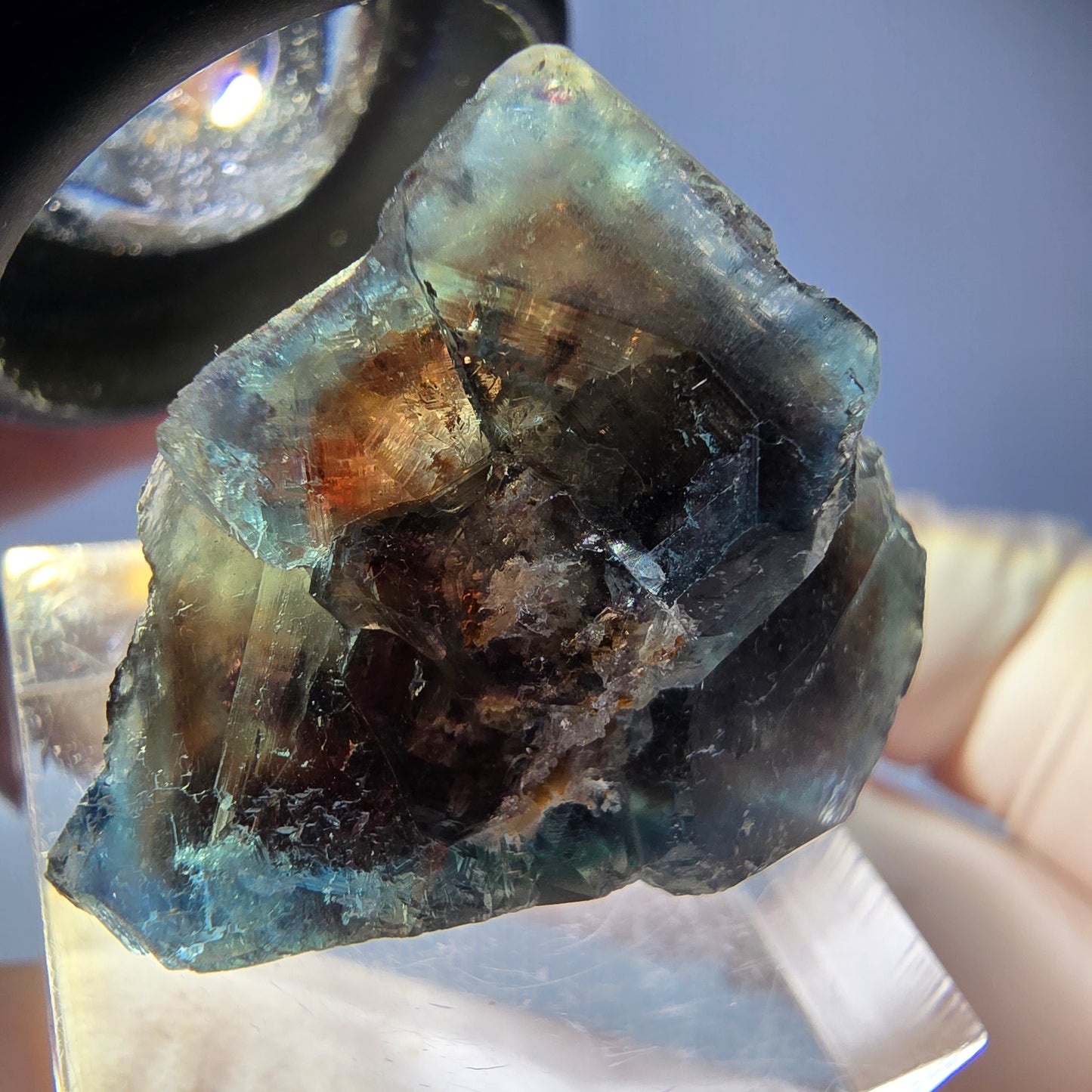 Phantom Fluorit Würfel Stufe, parkettiert grün braun Okorusu, Namibia 28*24*22mm