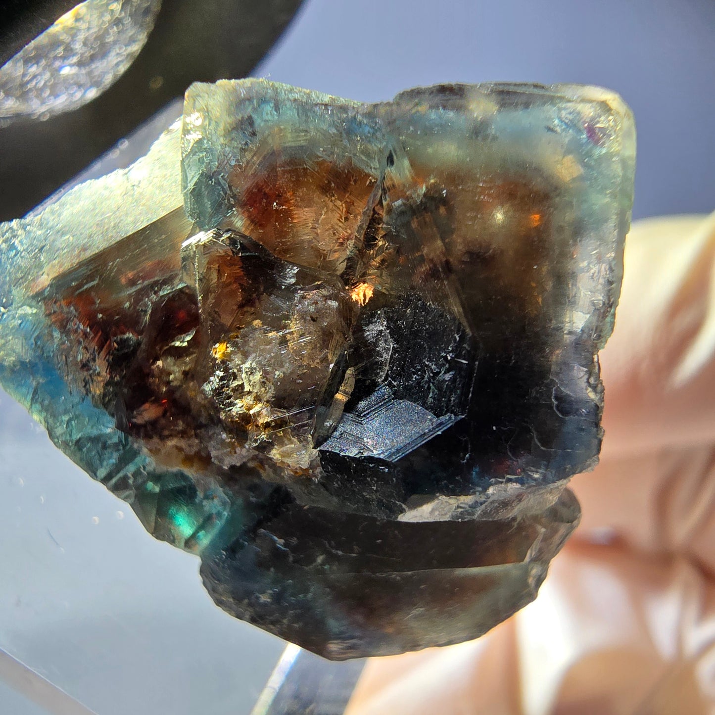 Phantom Fluorit Würfel Stufe, parkettiert grün braun Okorusu, Namibia 28*24*22mm