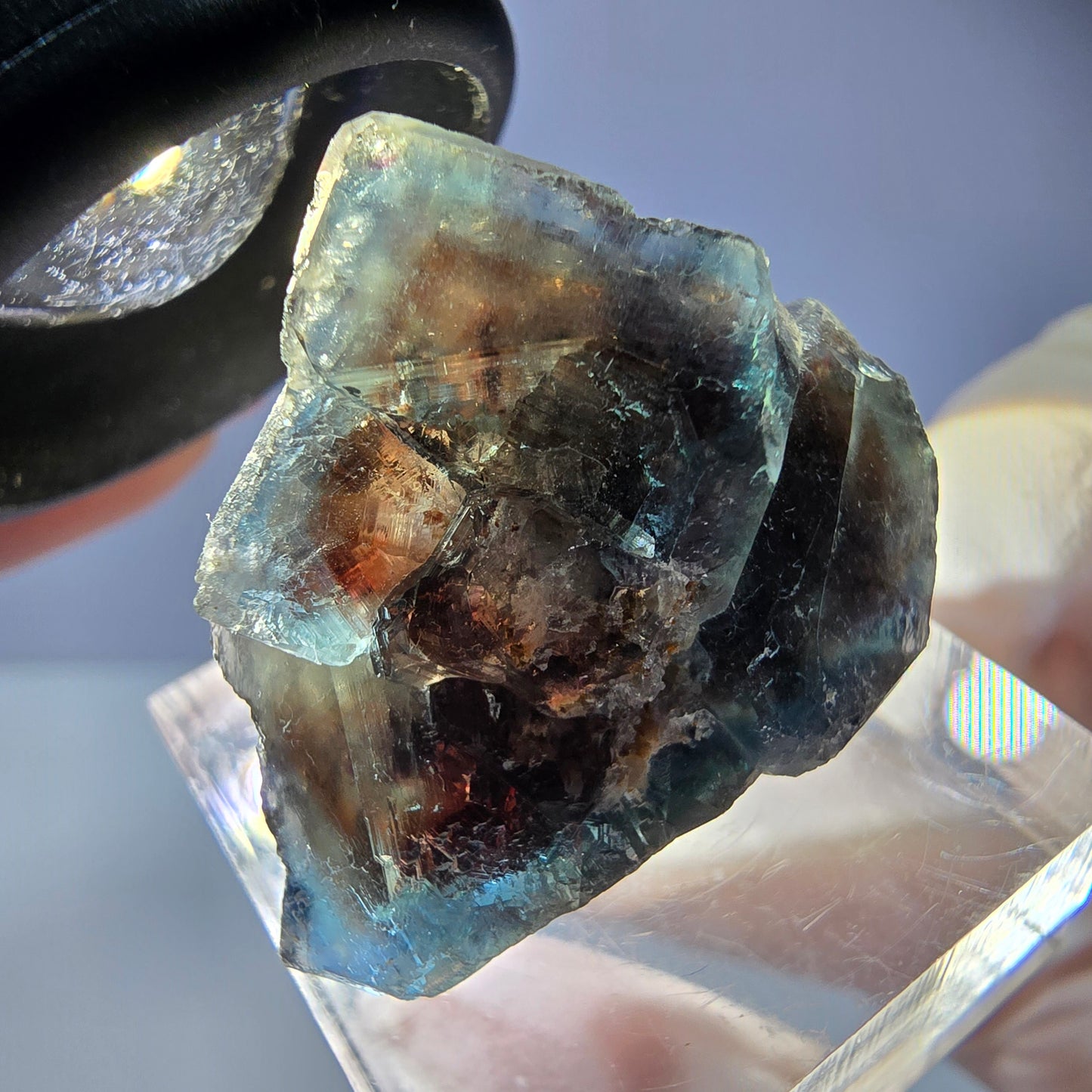 Phantom Fluorit Würfel Stufe, parkettiert grün braun Okorusu, Namibia 28*24*22mm