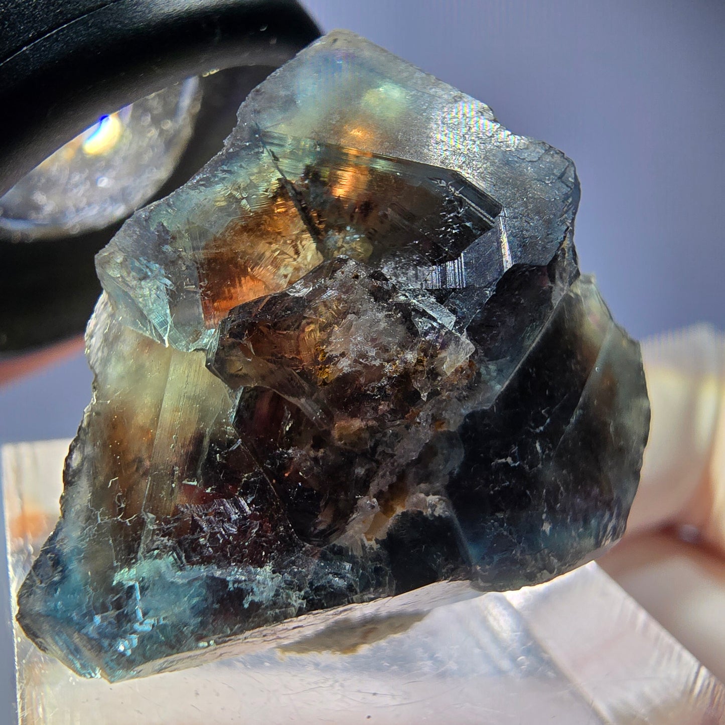 Phantom Fluorit Würfel Stufe, parkettiert grün braun Okorusu, Namibia 28*24*22mm