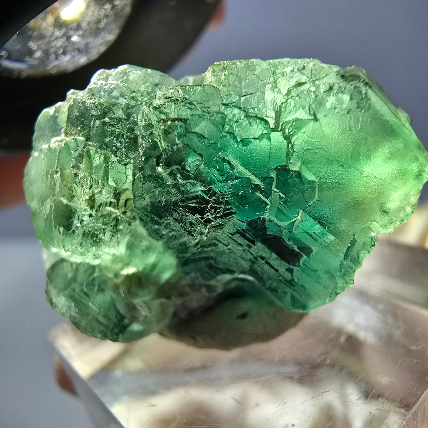 Phantom Fluorit Würfel Stufe, parkettiert grün Okorusu, Namibia 30*21*18mm