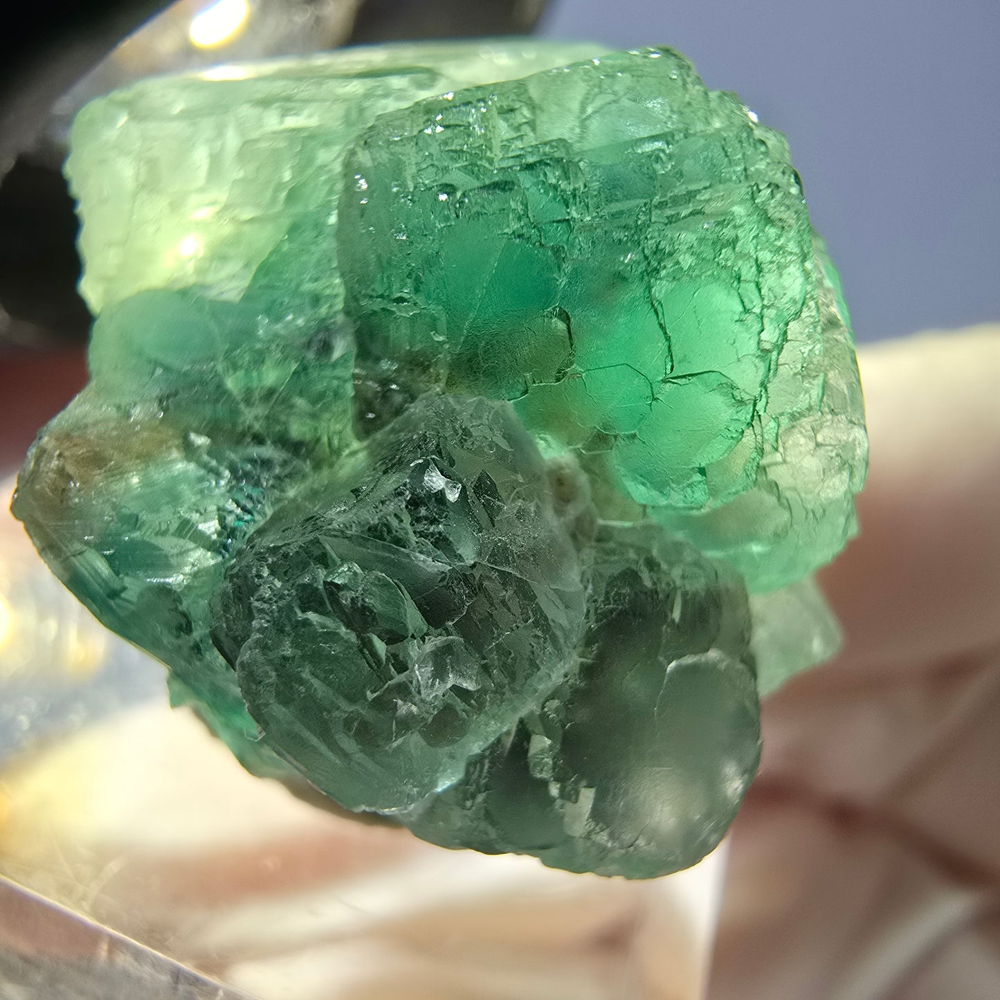 Phantom Fluorit Würfel Stufe, parkettiert grün Okorusu, Namibia 30*21*18mm