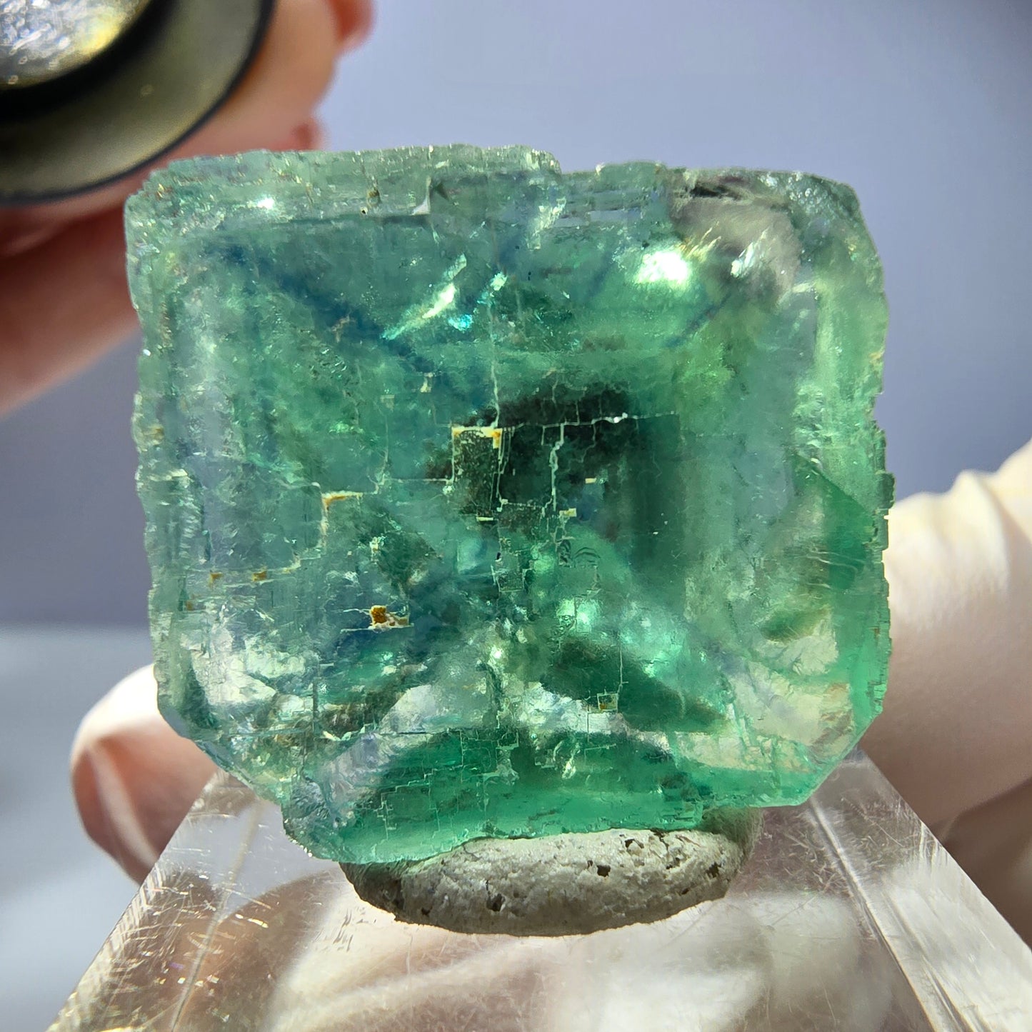 Phantom Fluorit Würfel Stufe, parkettiert grün Okorusu, Namibia 25*24*17mm