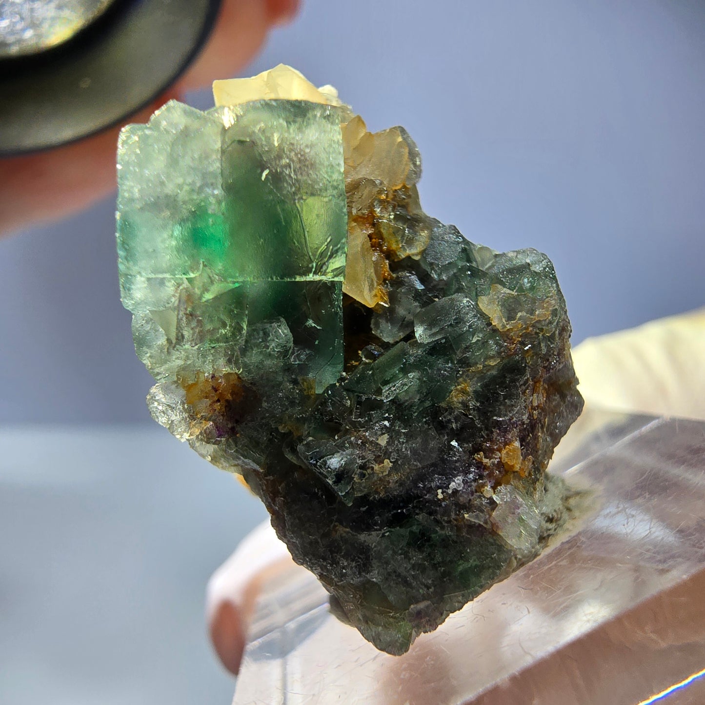 Seltene Phantom Fluorit Würfel, Quarz Stufe, grün Okorusu, Namibia 24*23*18mm
