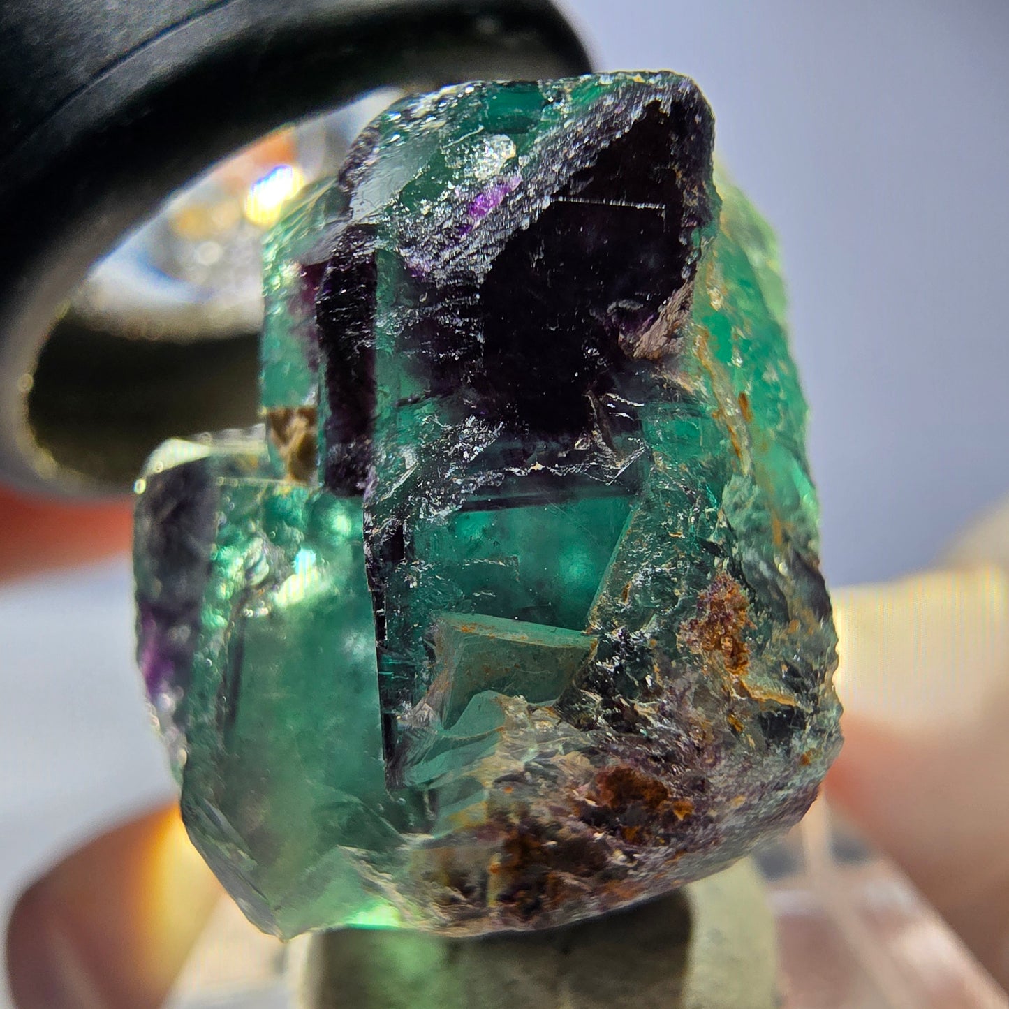 Seltene Phantom Fluorit Würfel Stufe, grün lila Okorusu, Namibia 34*29*19mm