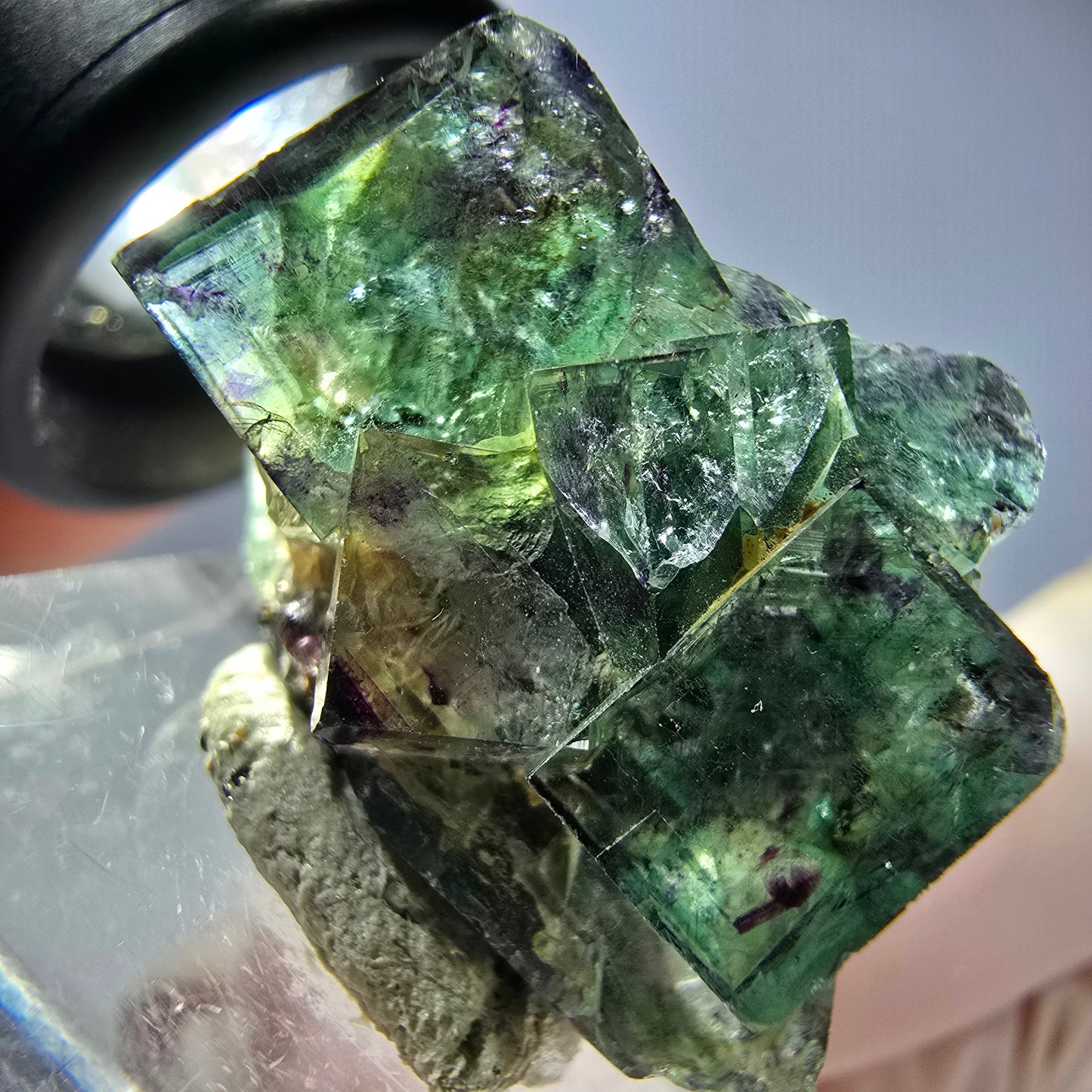 Seltene Phantom Fluorit Würfel Stufe, grün lila Okorusu, Namibia 29*21*18mm