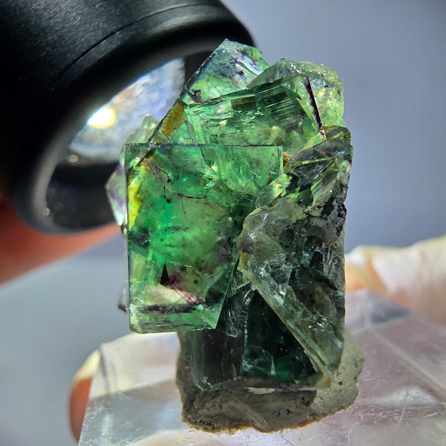Seltene Phantom Fluorit Würfel Stufe, grün lila Okorusu, Namibia 29*21*18mm