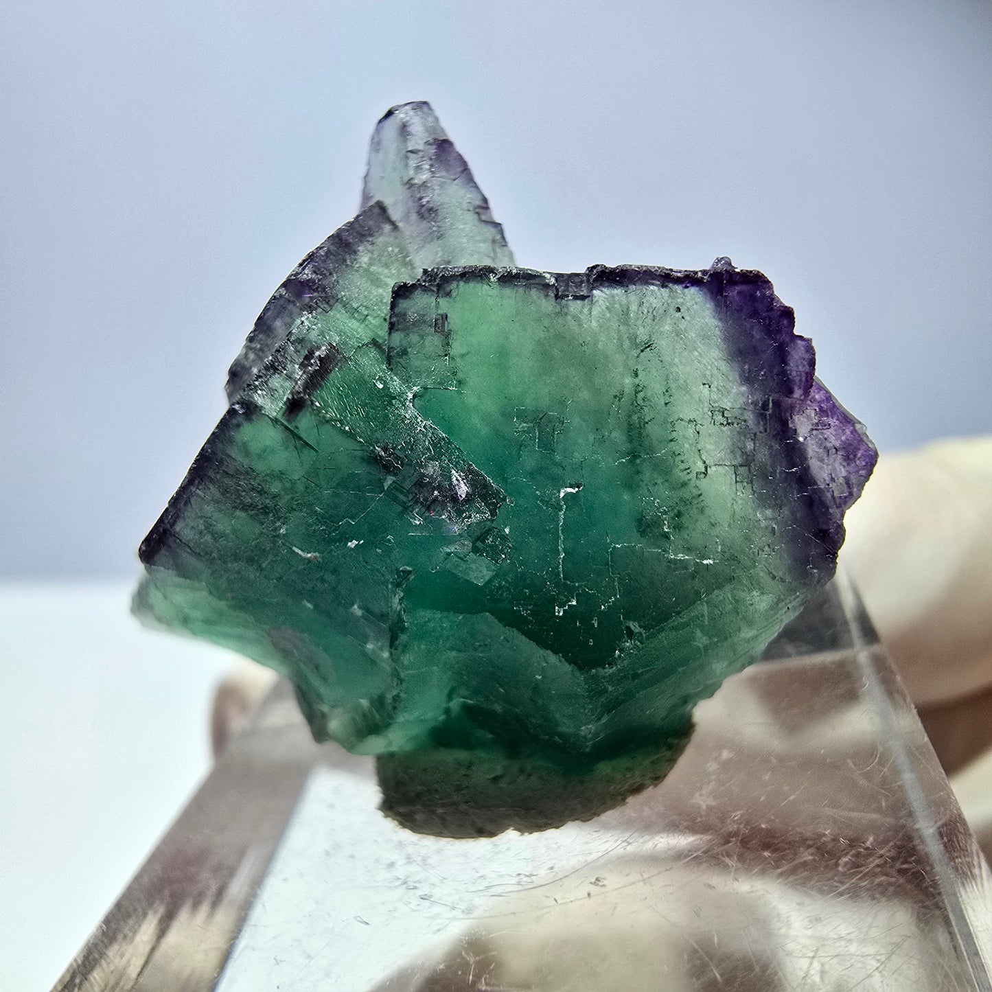 Seltene Phantom Fluorit Würfel Stufe, grün lila Okorusu, Namibia 30*24*15mm