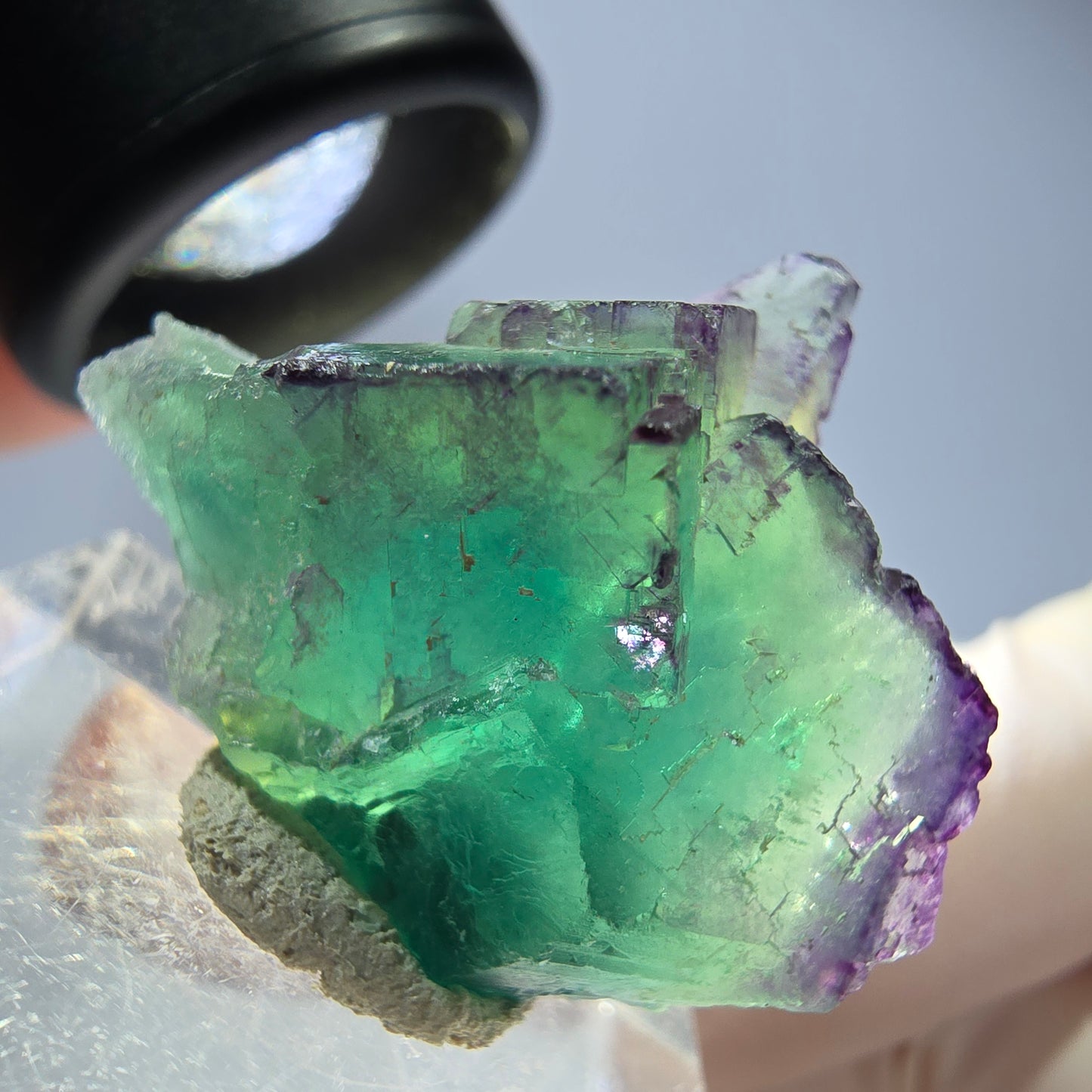 Seltene Phantom Fluorit Würfel Stufe, grün lila Okorusu, Namibia 30*24*15mm